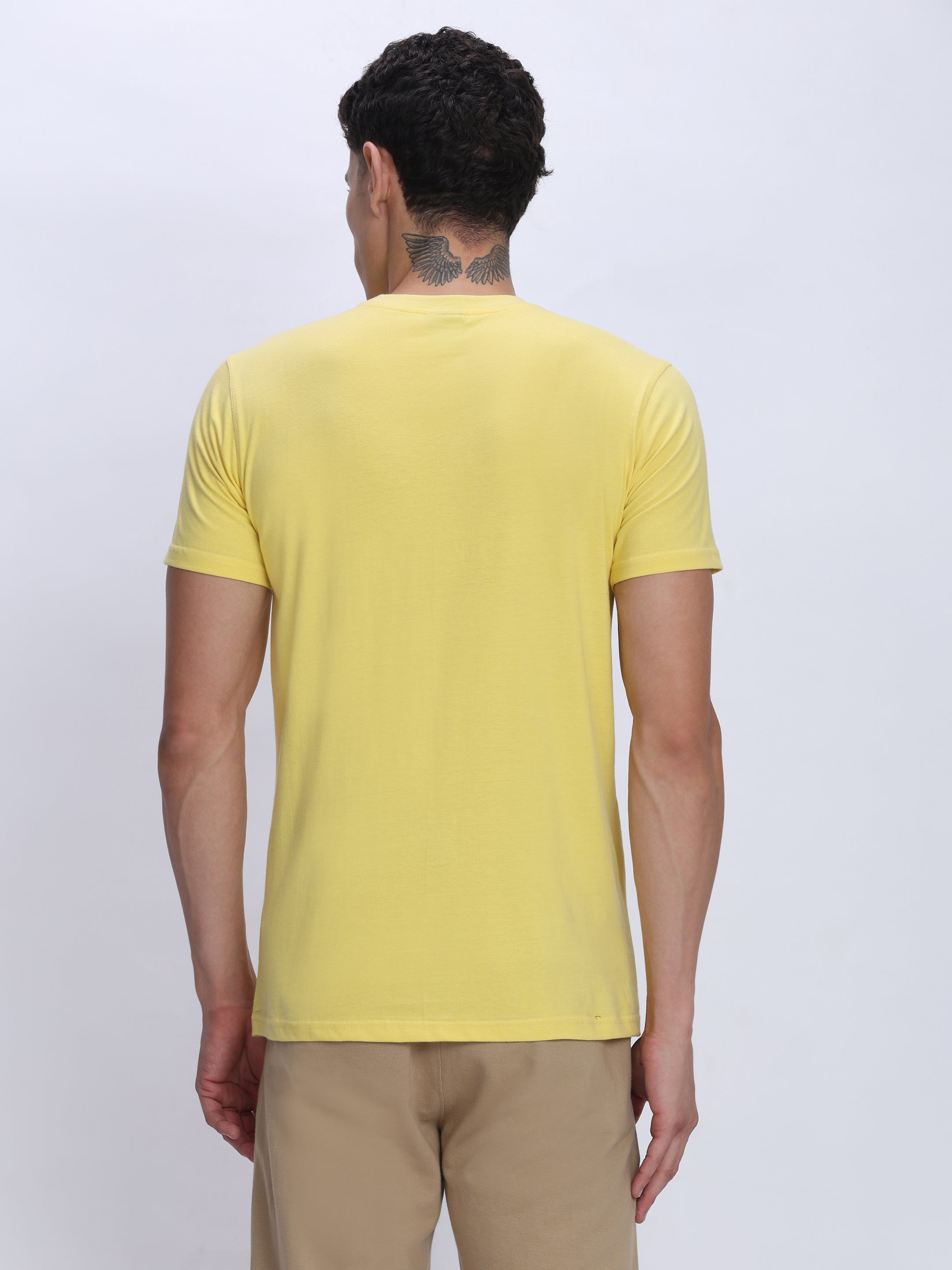 Dpassion Men Pastel Yellow Cotton Active T Shirt Performance Gym Wear - Dpassion
