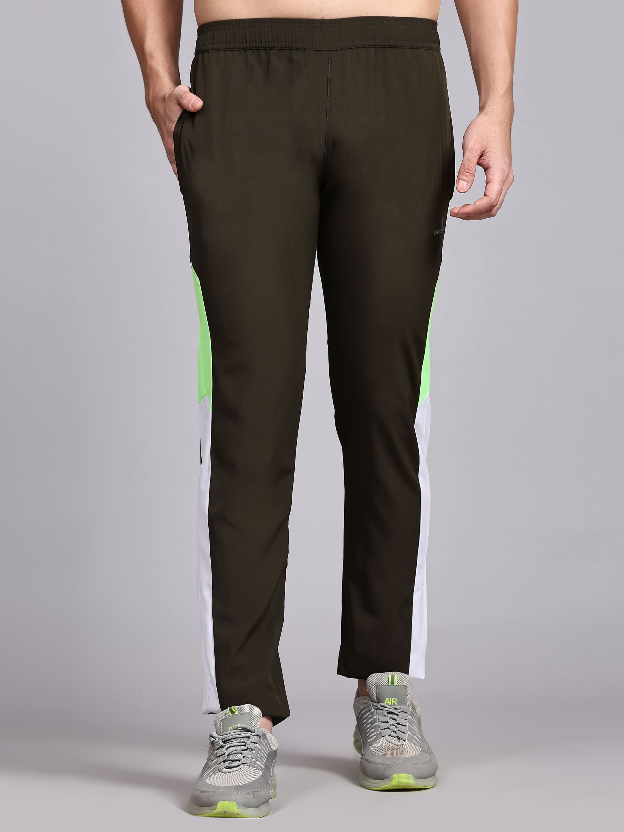 Dpassion Men Olive Colorblock Slim Fit Track Pants Gym Activewear - Dpassion