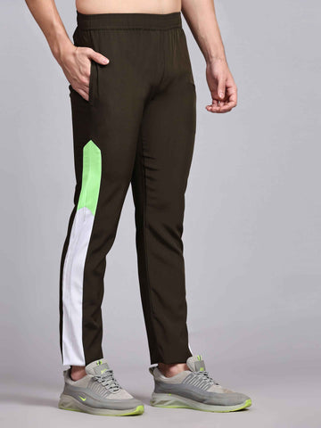 Dpassion Olive Colorblock Slim Fit Track Pants for Men - Gym Activewear