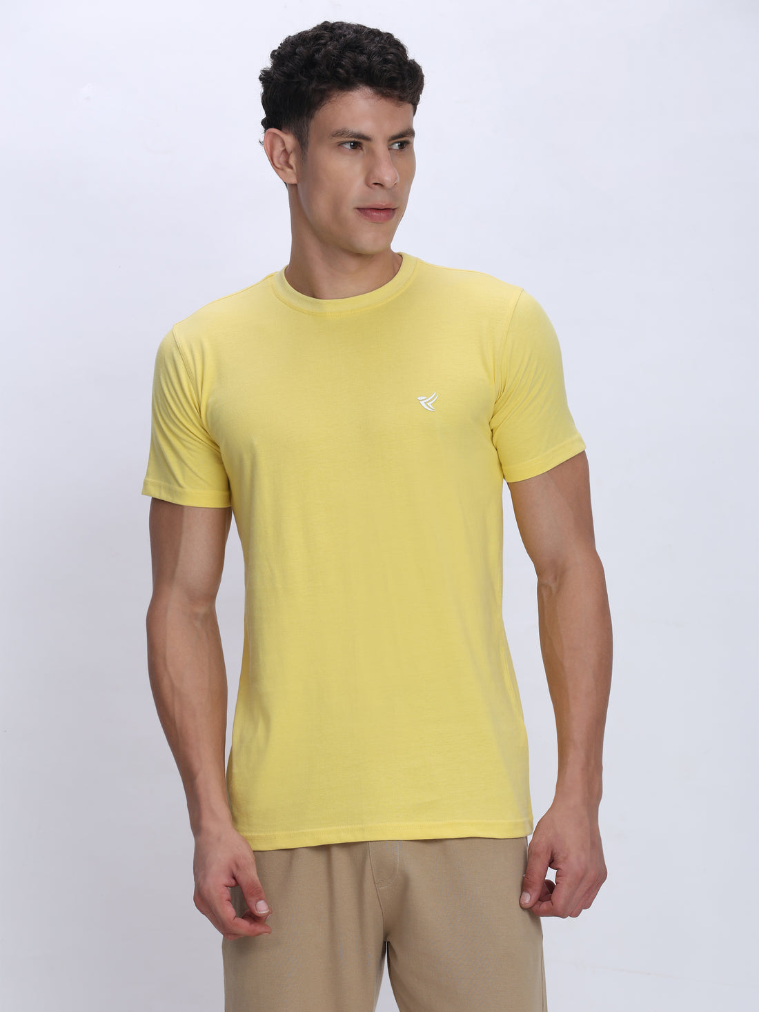 Dpassion Men Pastel Yellow Cotton Active T Shirt Performance Gym Wear