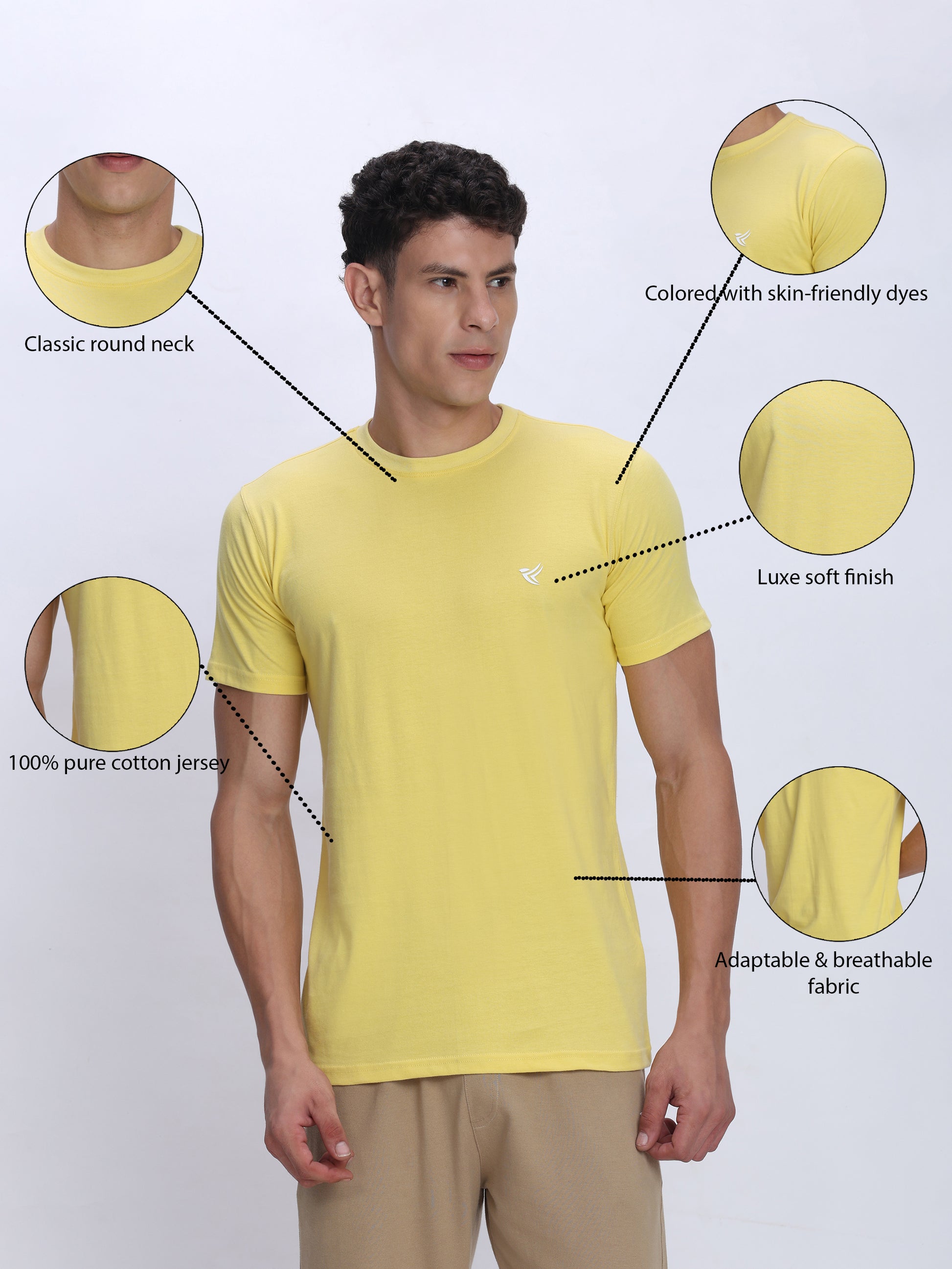 Dpassion Men Pastel Yellow Cotton Active T Shirt Performance Gym Wear - Dpassion