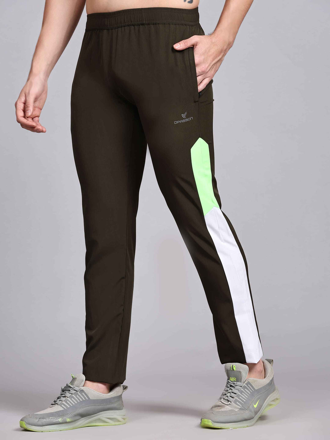 Dpassion Olive Colorblock Slim Fit Track Pants for Men - Gym Activewear