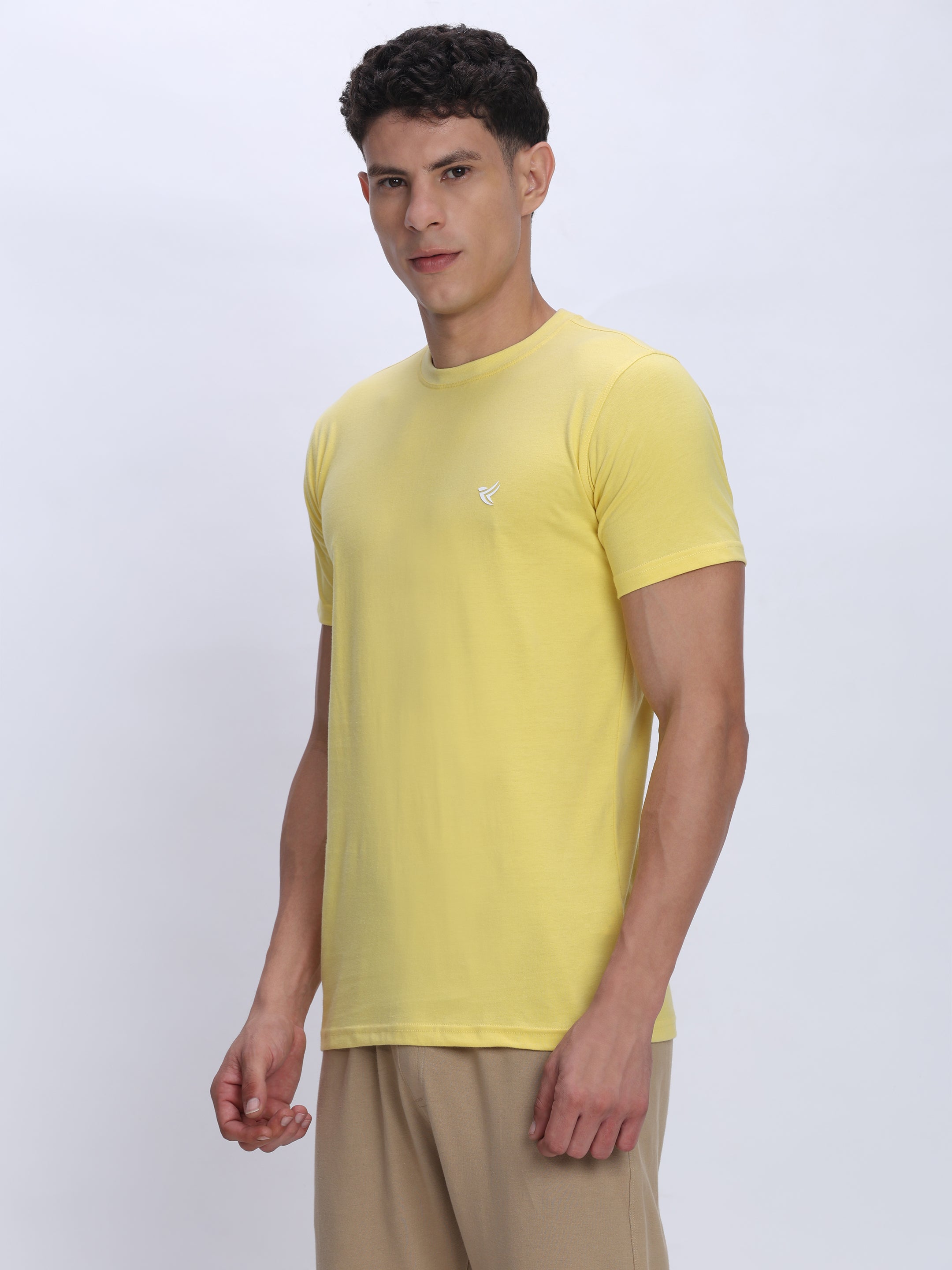 Dpassion Men Pastel Yellow Cotton Active T Shirt Performance Gym Wear - Dpassion