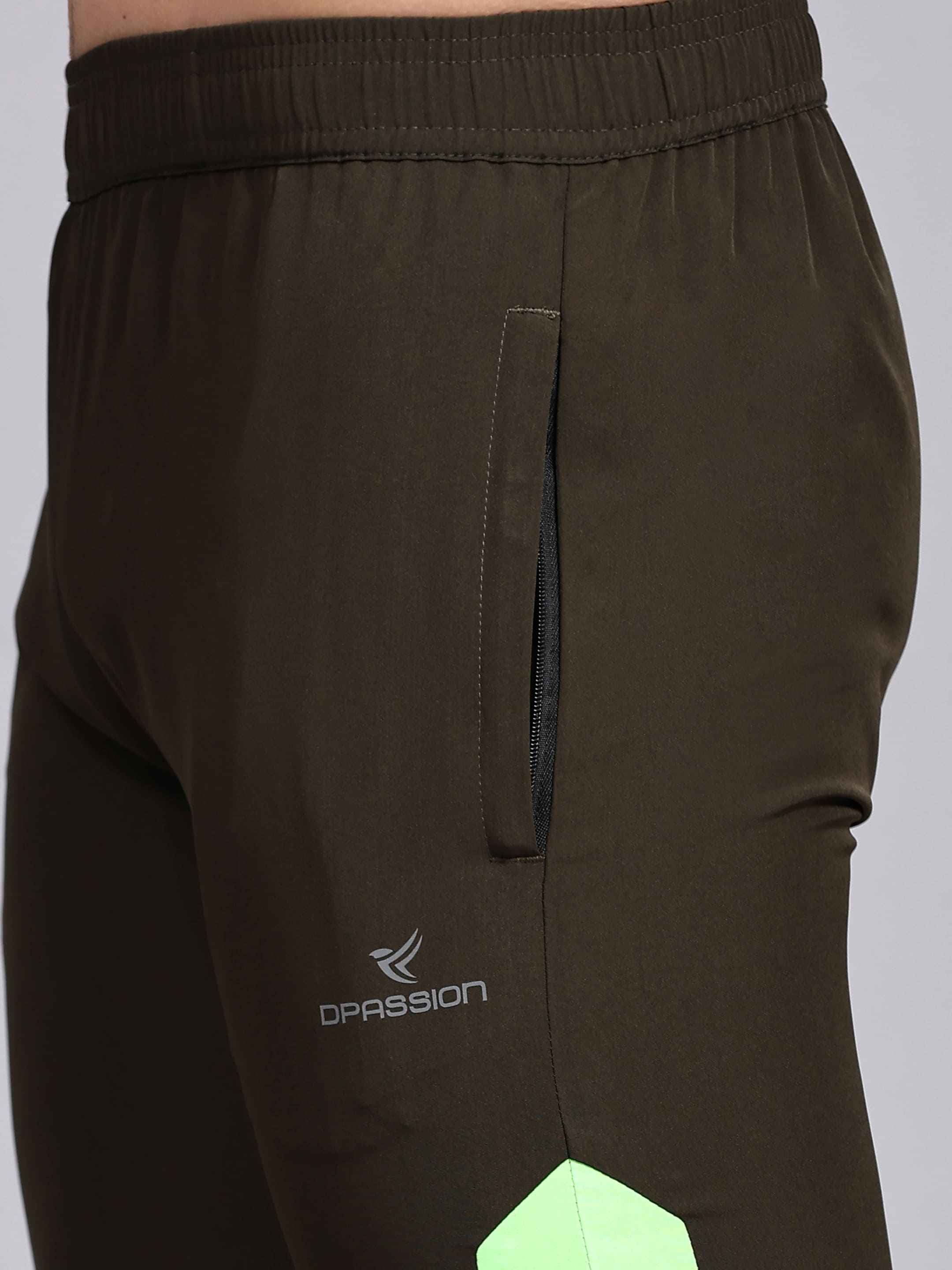 Dpassion Olive Colorblock Slim Fit Track Pants for Men - Gym Activewear