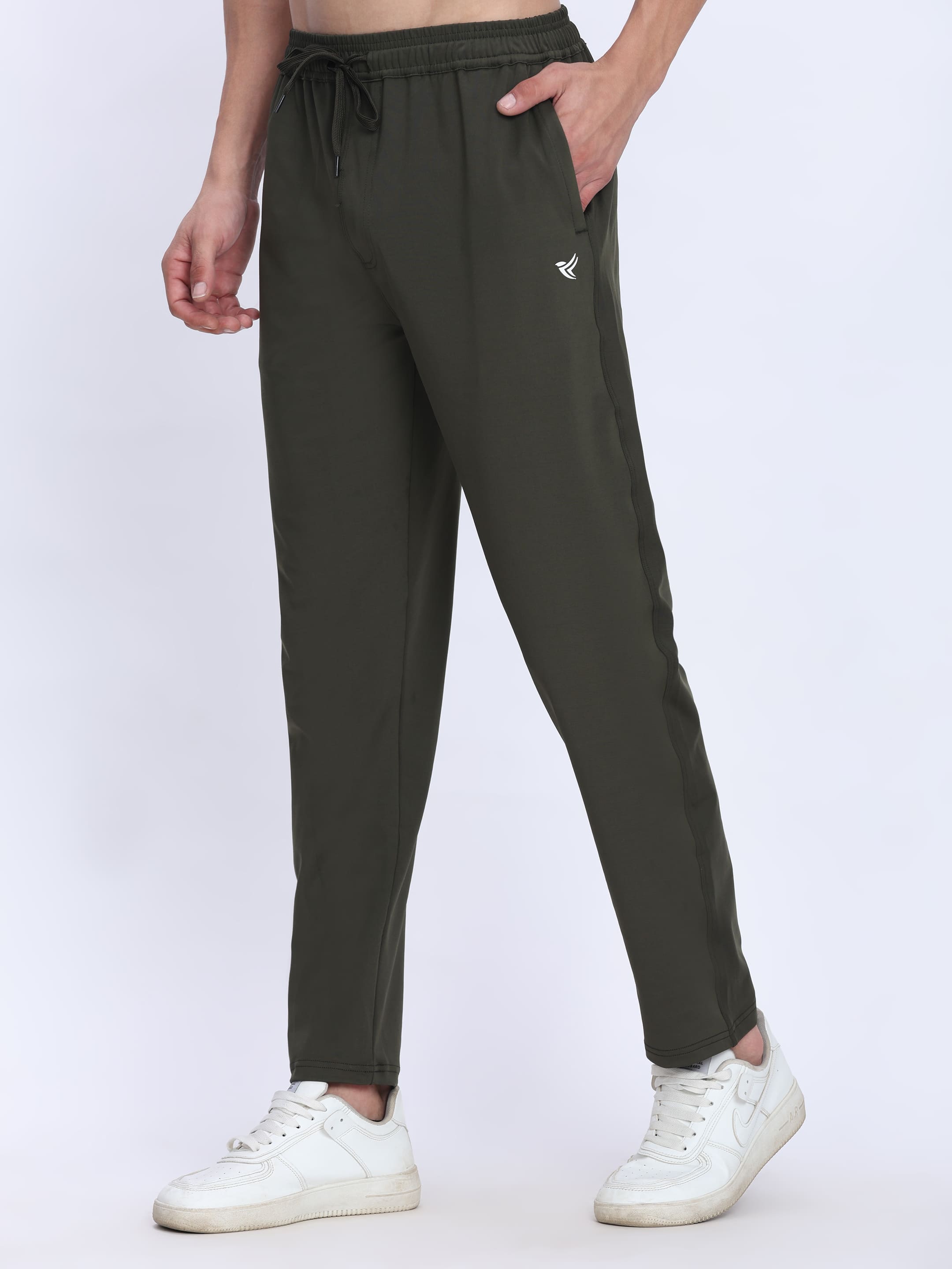 Dpassion Men Slim Track Pants | Olive Green Premium Spandex 4-Way