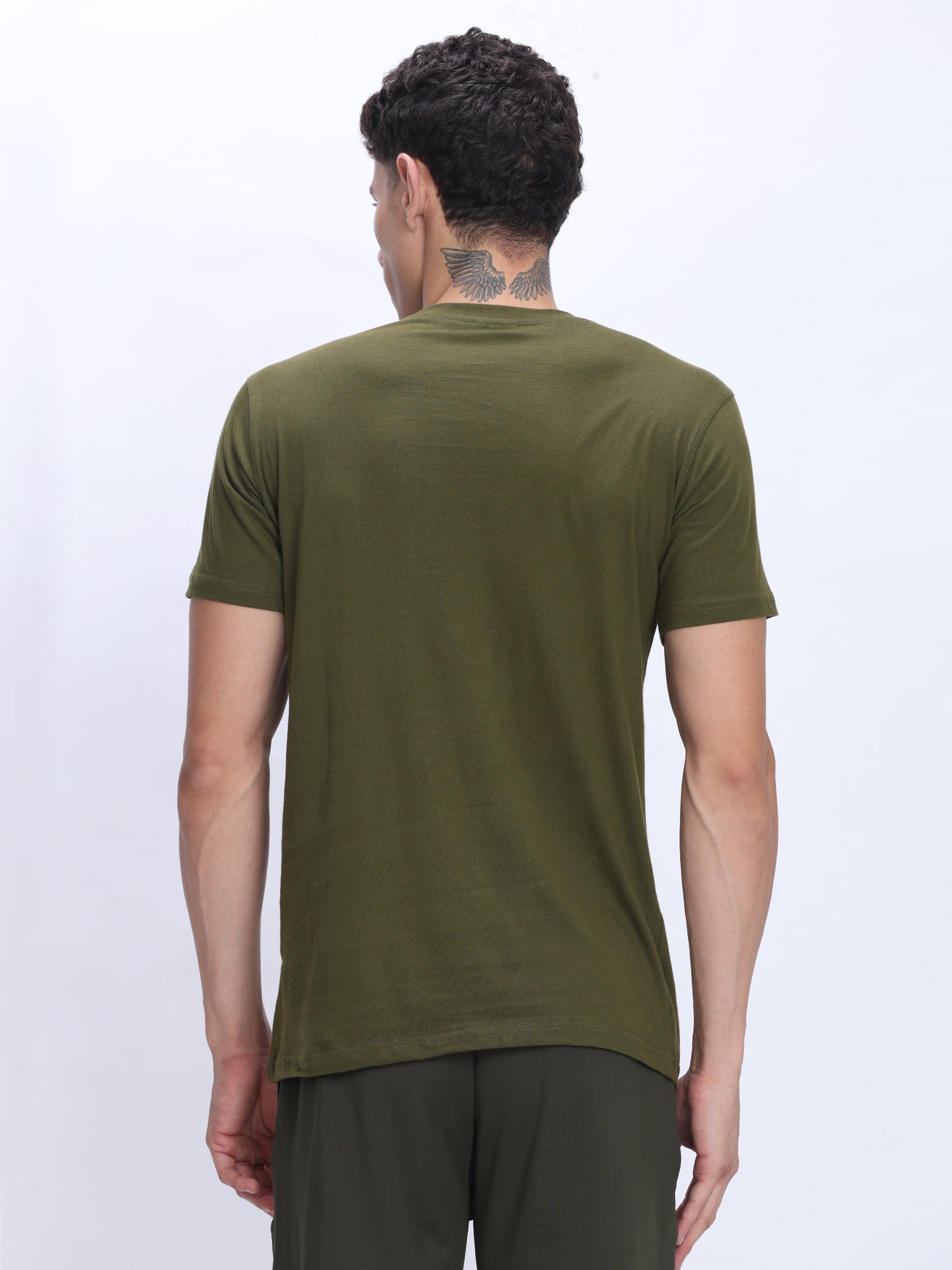 Dpassion Men Olive Green Cotton Active T Shirt Performance Gym Wear - Dpassion