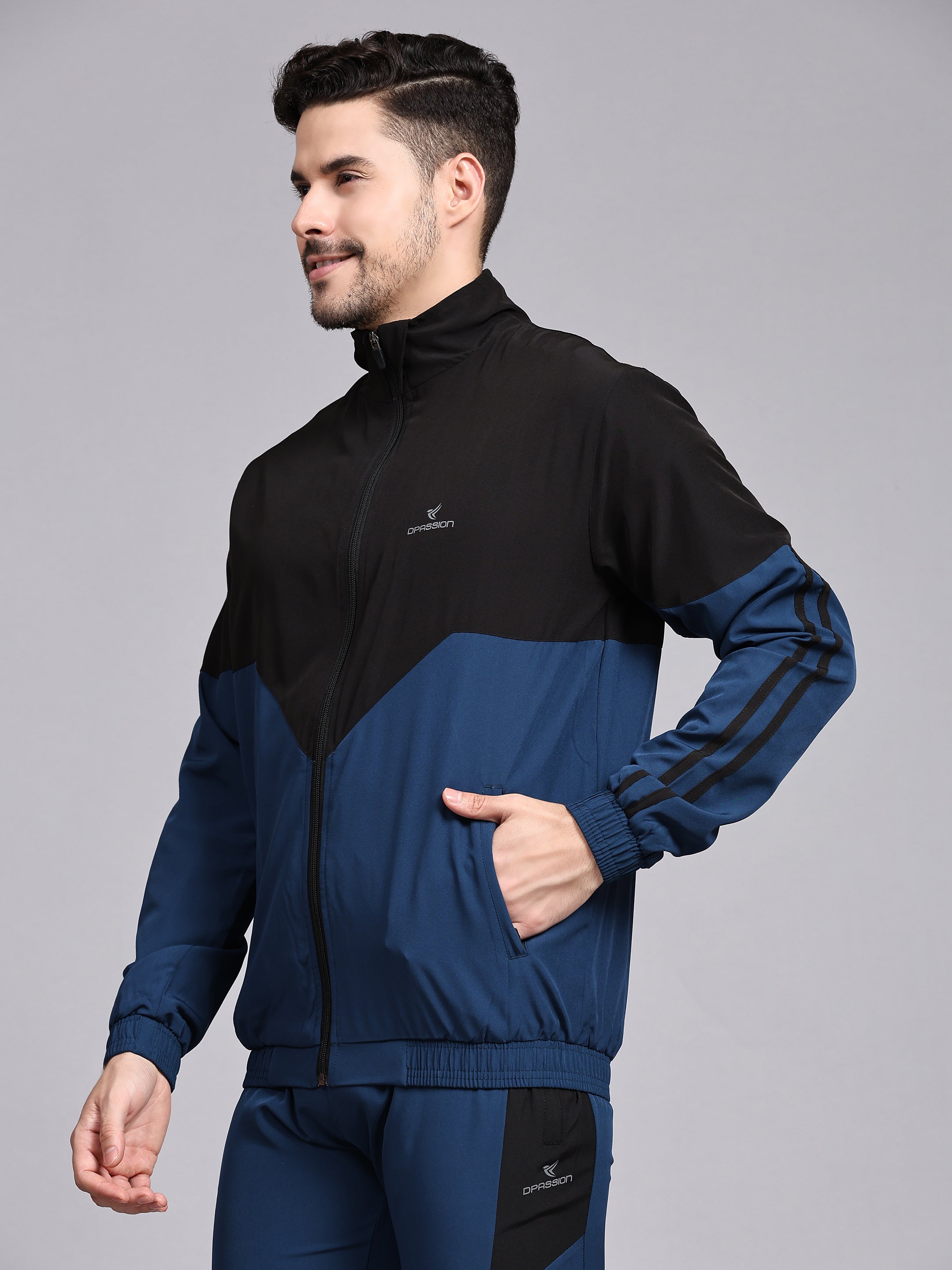Dpassion Men Dual Tone Training Jacket Black Blue Sportswear - Dpassion