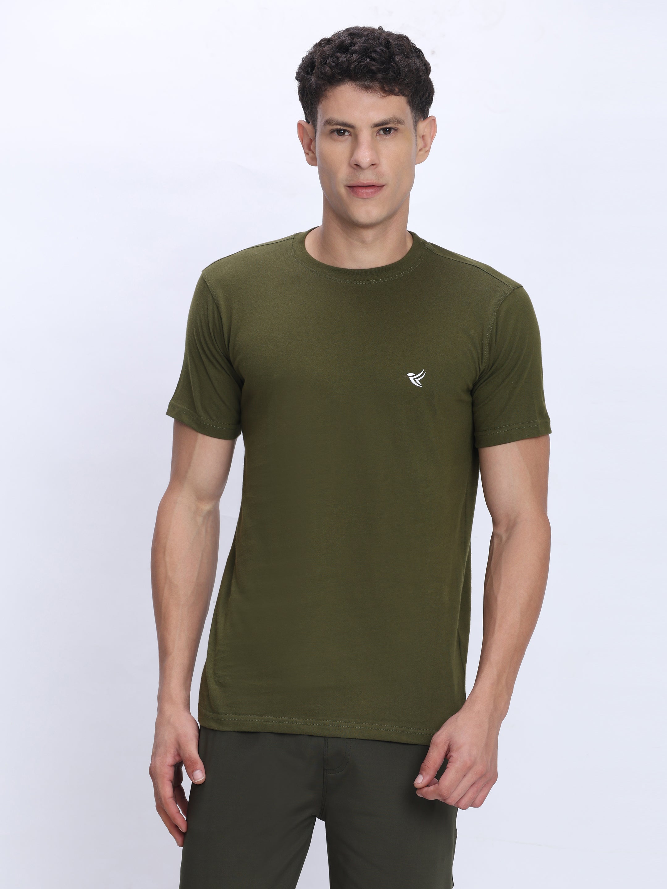 Dpassion Men Olive Green Cotton Active T Shirt Performance Gym Wear - Dpassion