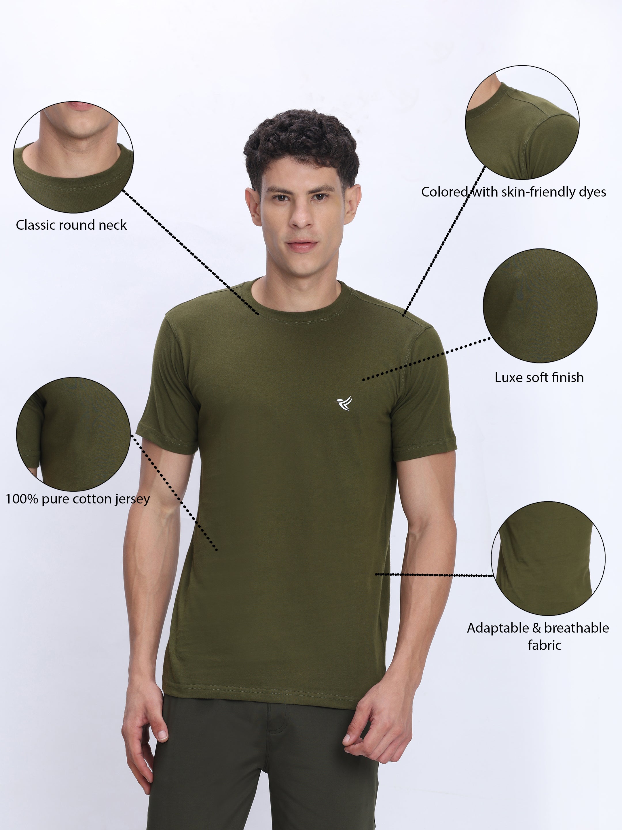 Dpassion Men Olive Green Cotton Active T Shirt Performance Gym Wear - Dpassion