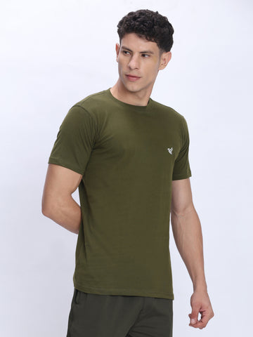 Dpassion Men Olive Green Cotton Active T Shirt Performance Gym Wear - Dpassion