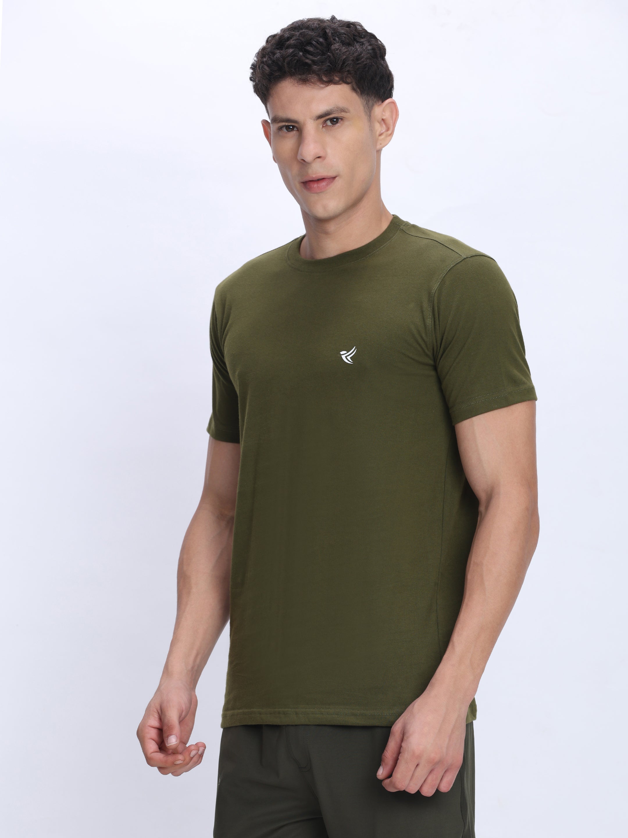 Dpassion Men Olive Green Cotton Active T Shirt Performance Gym Wear - Dpassion