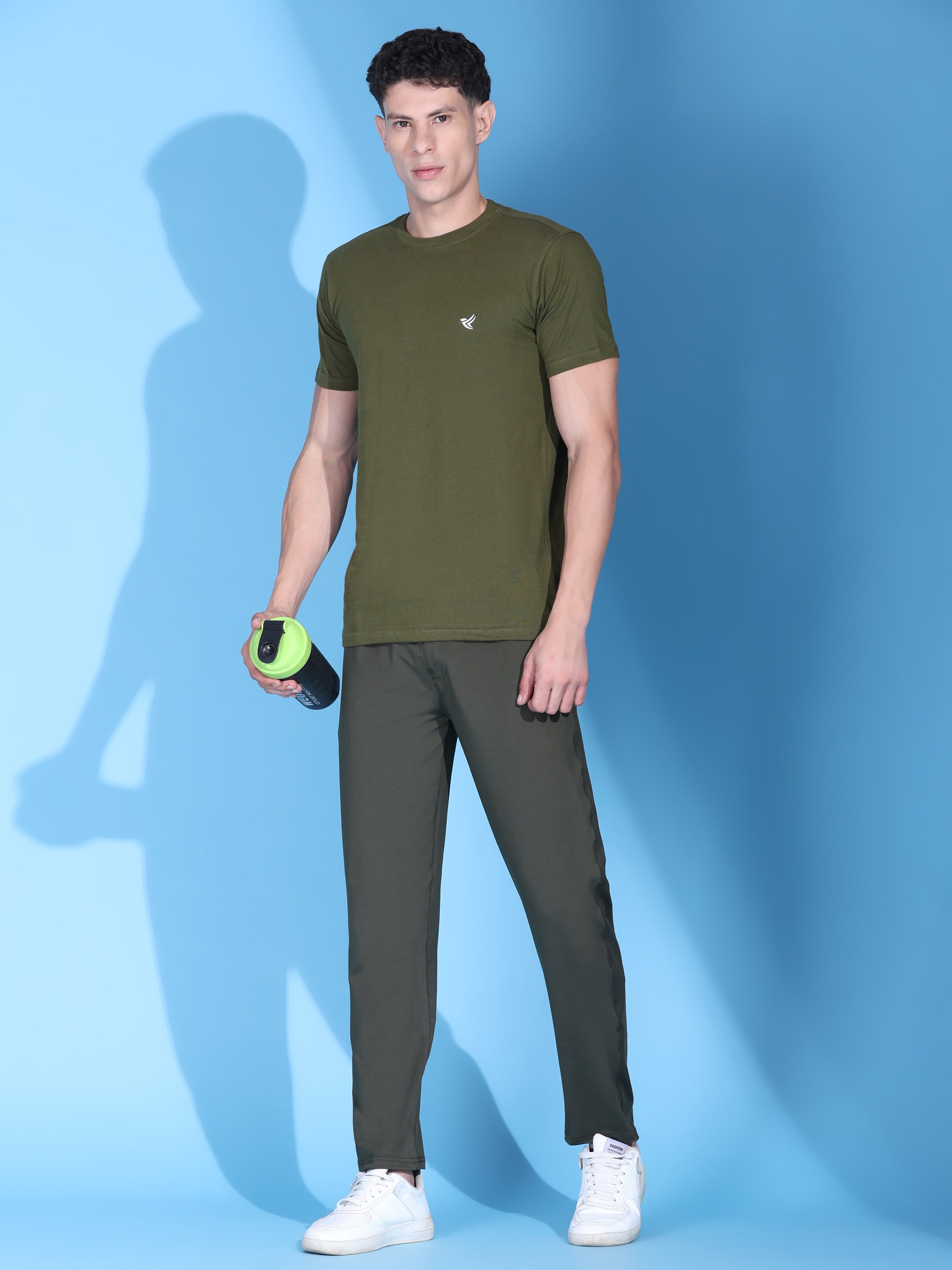Dpassion Men Olive Green Cotton Active T Shirt Performance Gym Wear - Dpassion