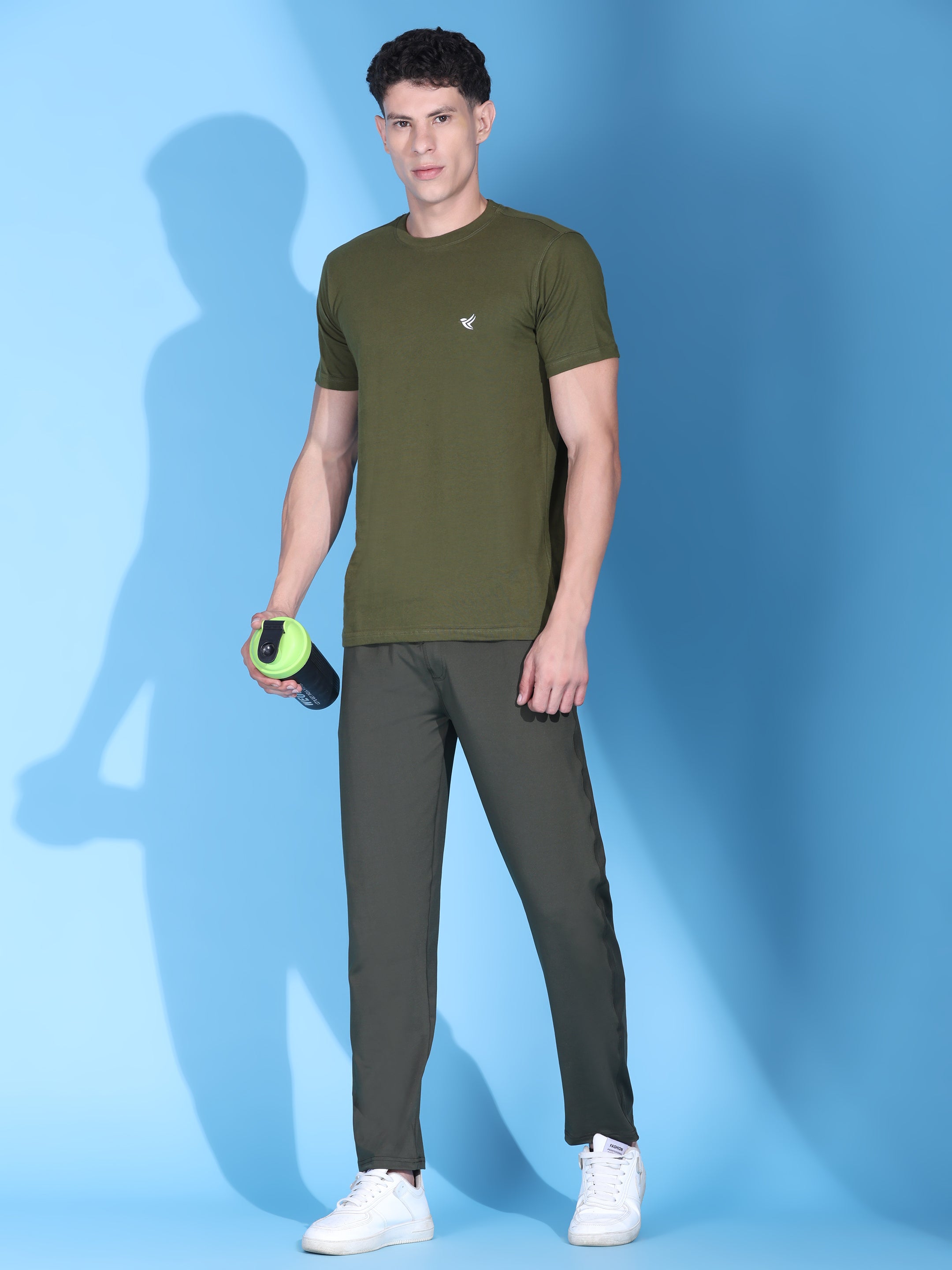 Dpassion Men Olive Green Cotton Active T Shirt Performance Gym Wear - Dpassion