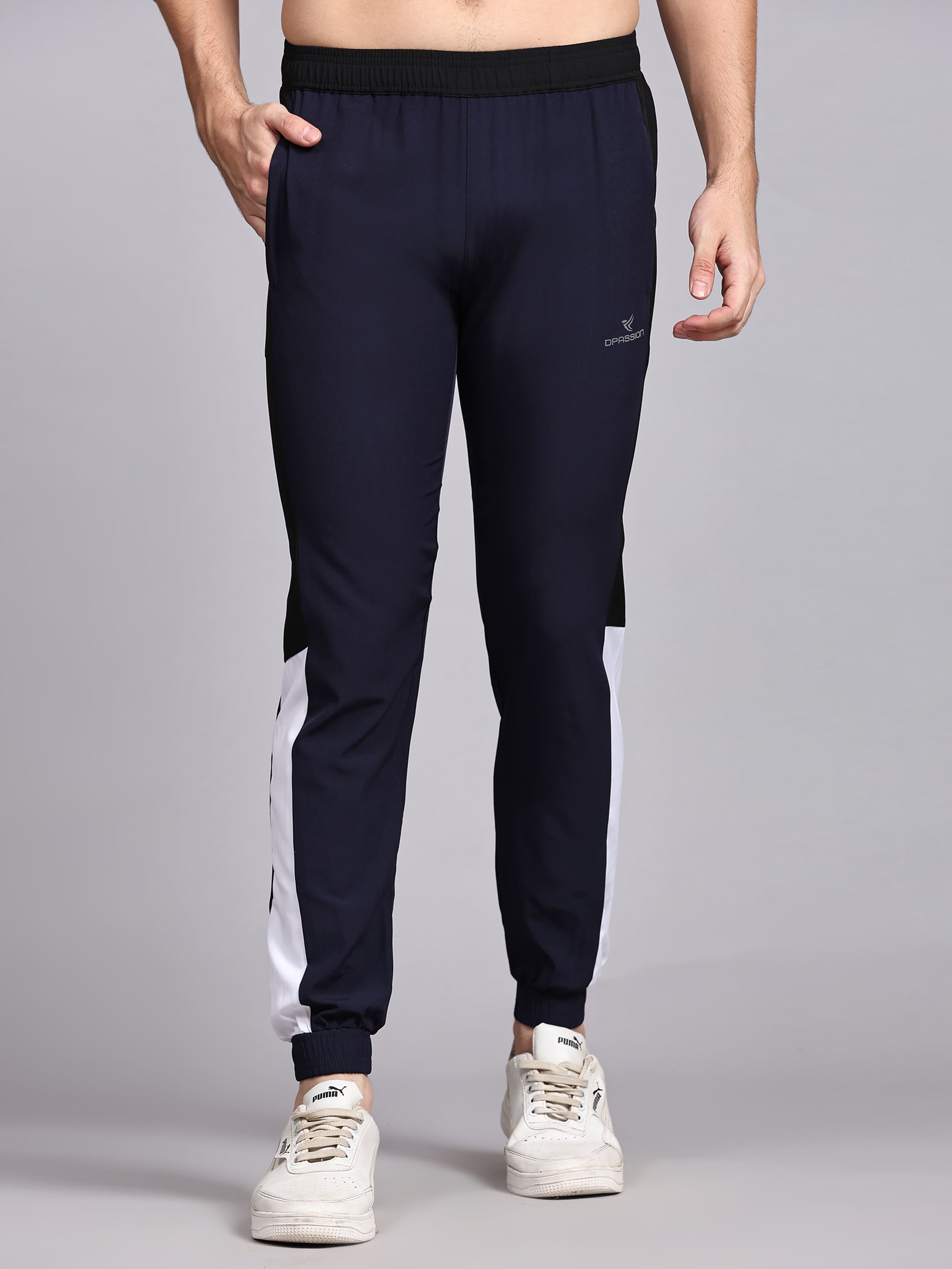 Dpassion Men Navy Slim Fit Joggers Cuffed Gym Track Pants Activewear - Dpassion