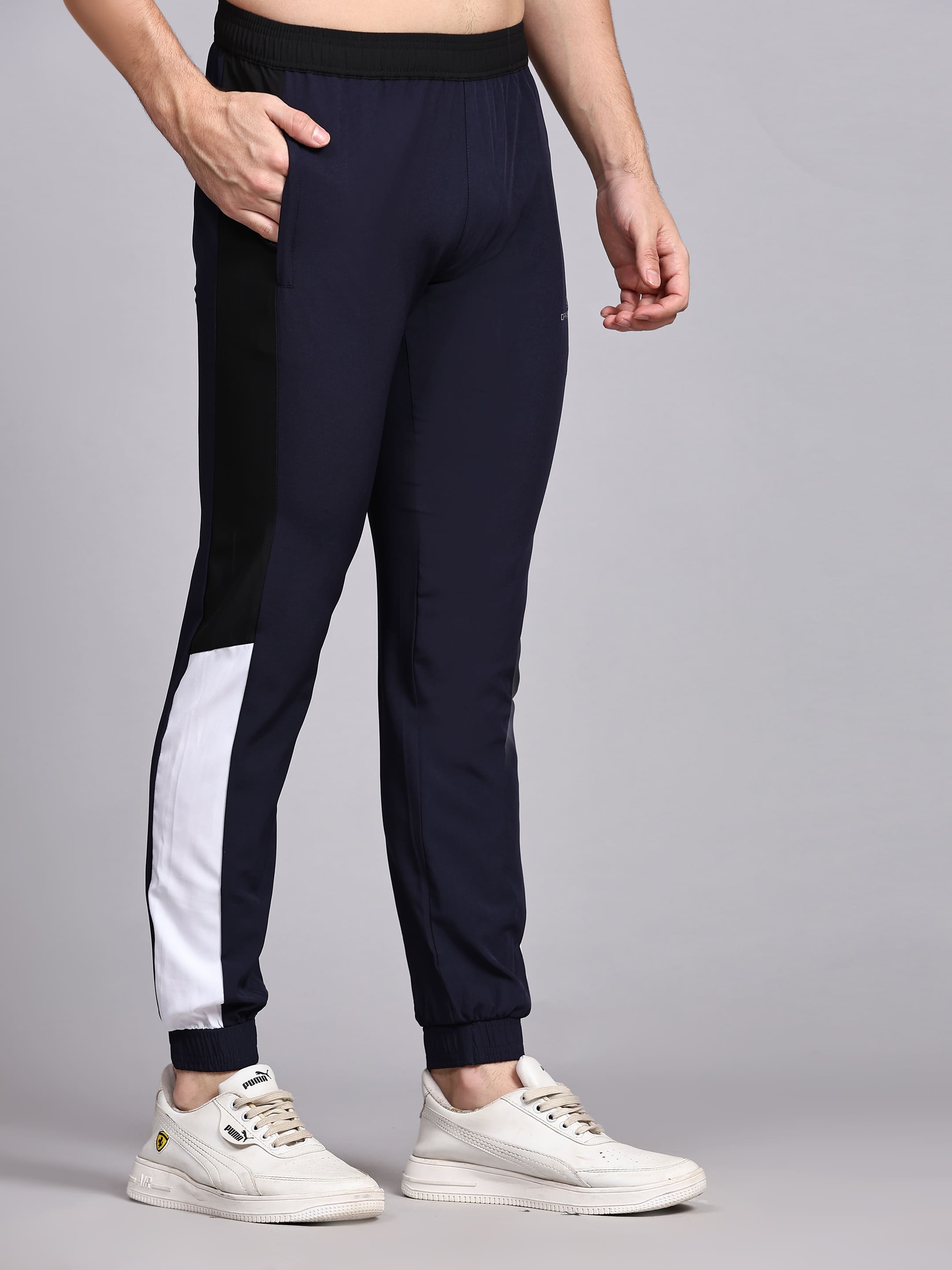 Dpassion Men Navy Slim Fit Joggers Cuffed Gym Track Pants Activewear - Dpassion