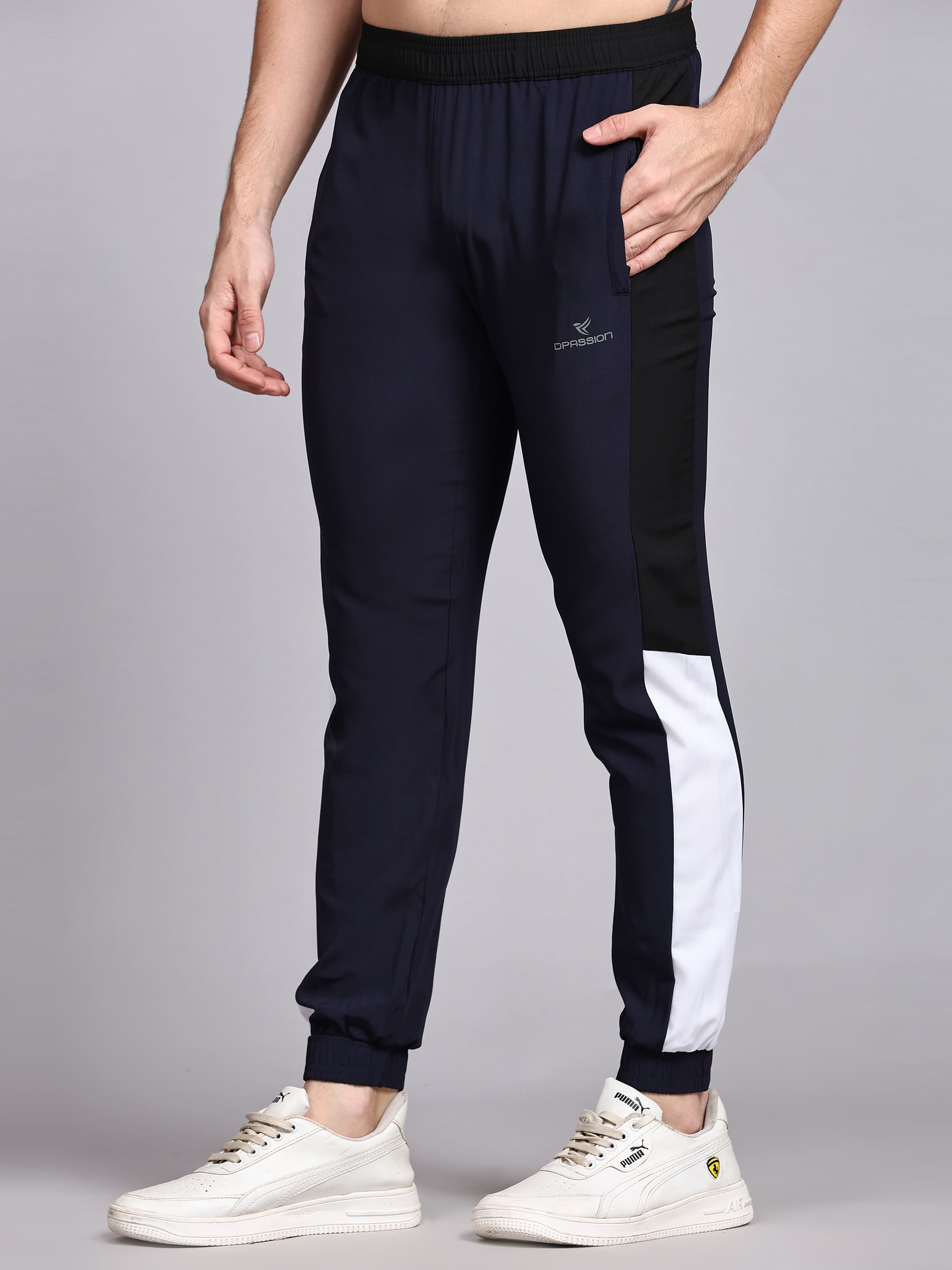 Dpassion Men Navy Slim Fit Joggers Cuffed Gym Track Pants Activewear - Dpassion