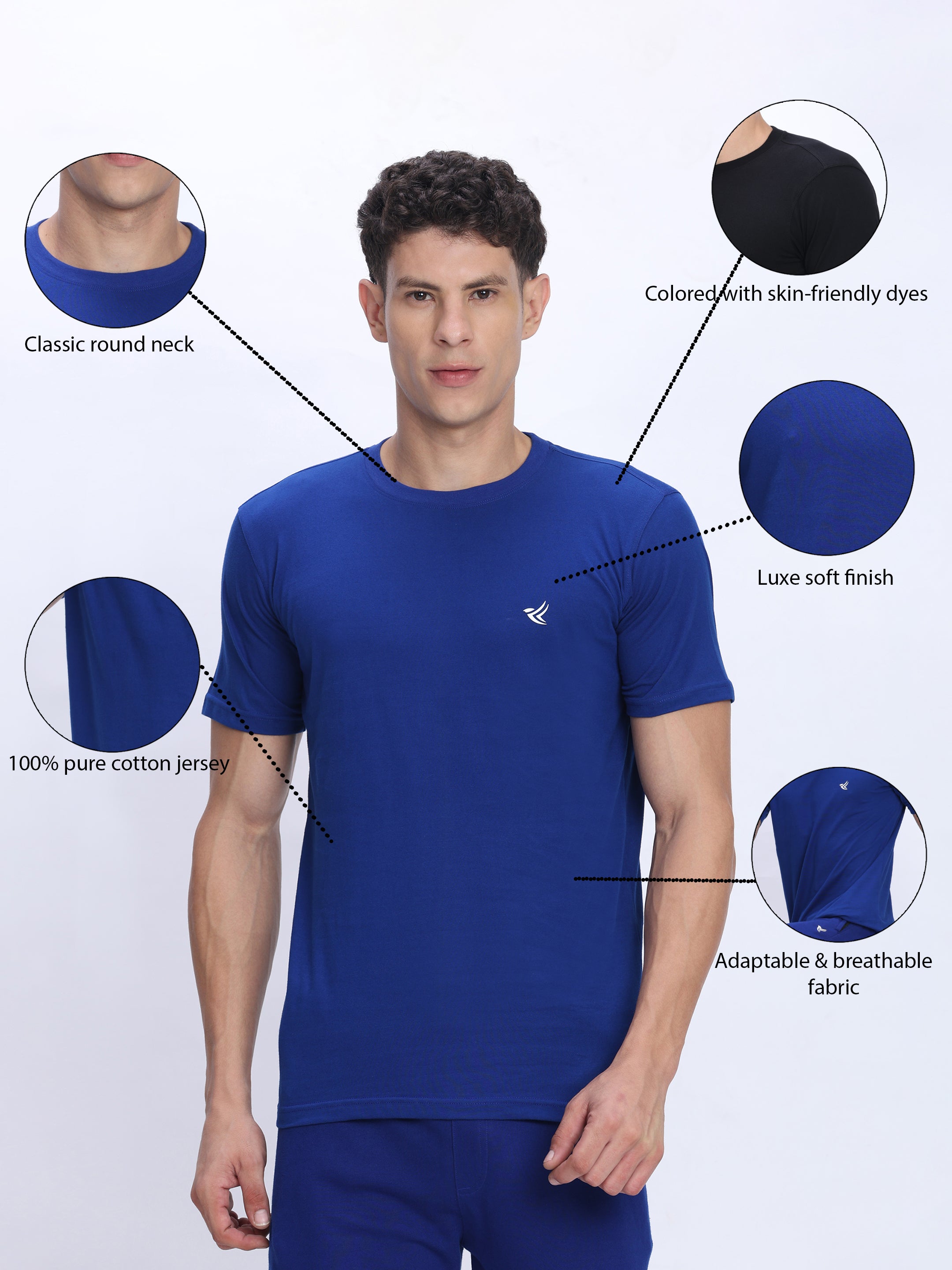 Dpassion Men Royal Blue Cotton Active T Shirt Performance Gym Wear