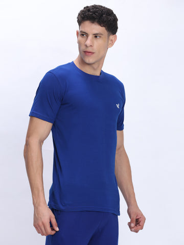 Dpassion Men Royal Blue Cotton Active T Shirt Performance Gym Wear - Dpassion