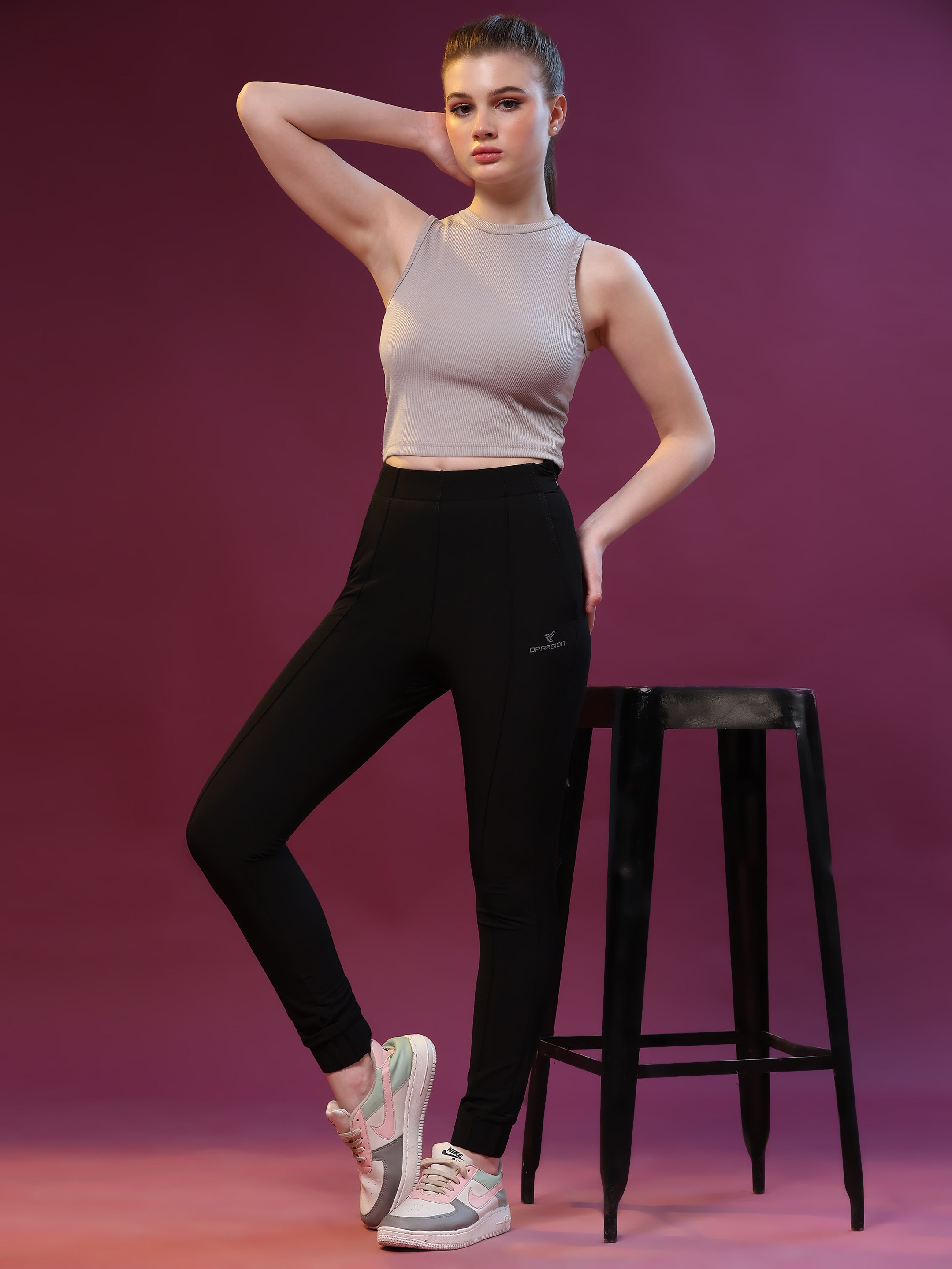 Imported NS Terry Nyloon Lycra 190 GSM Training Joggers Pants For Women