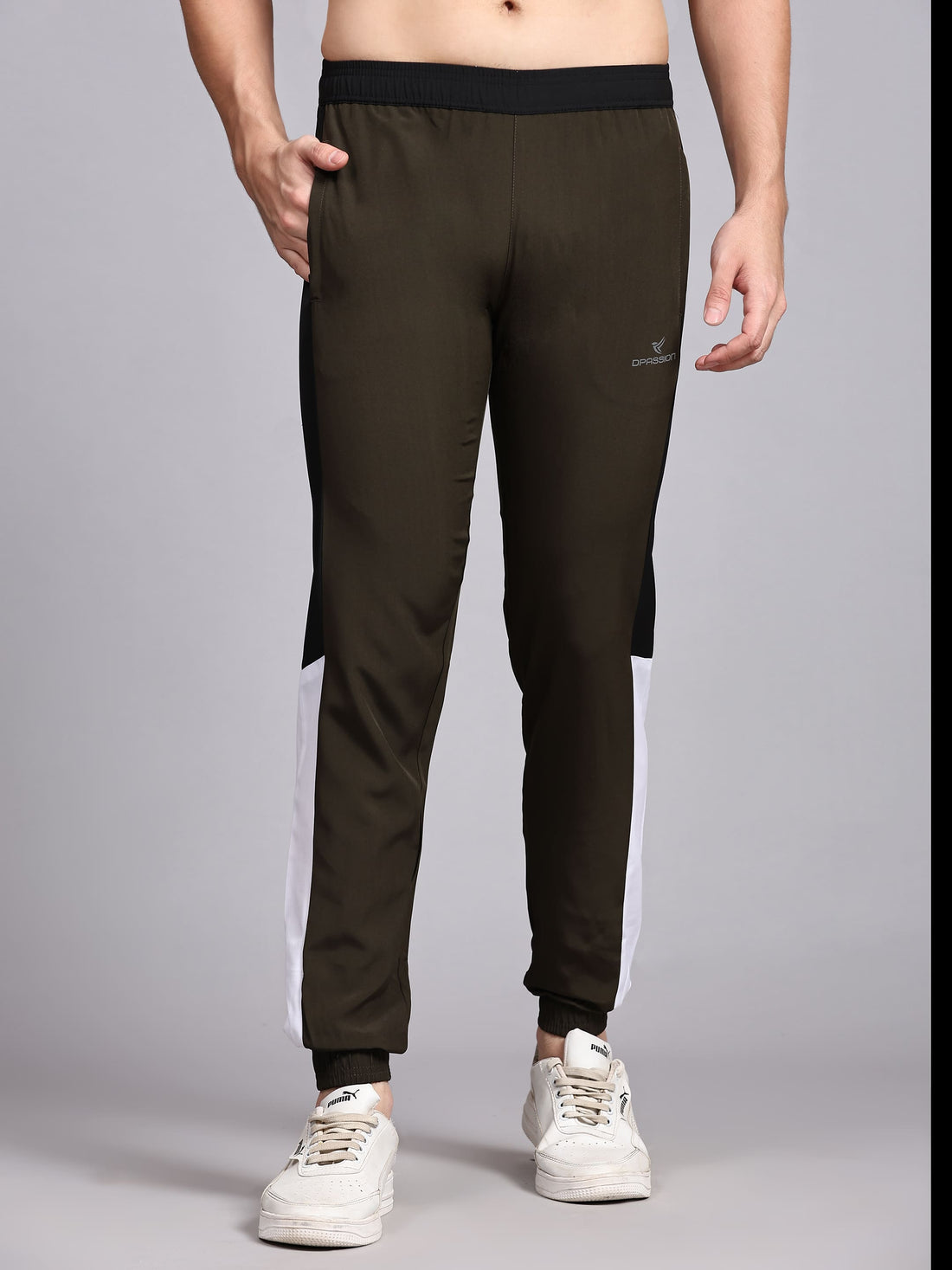 Dpassion Men Olive Slim Fit Joggers Cuffed Gym Track Pants Activewear - Dpassion