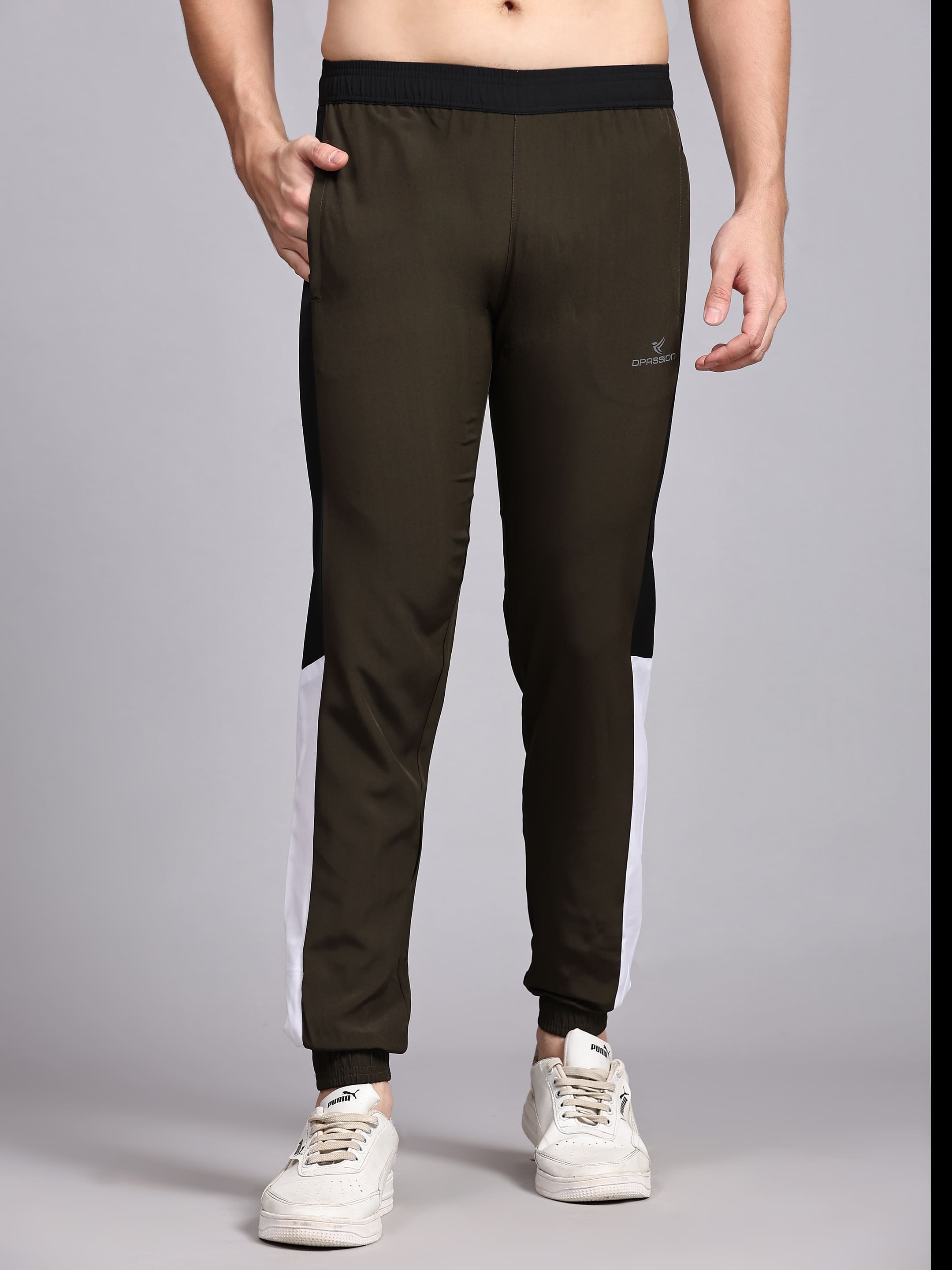 Dpassion Men Olive Slim Fit Joggers Cuffed Gym Track Pants Activewear - Dpassion