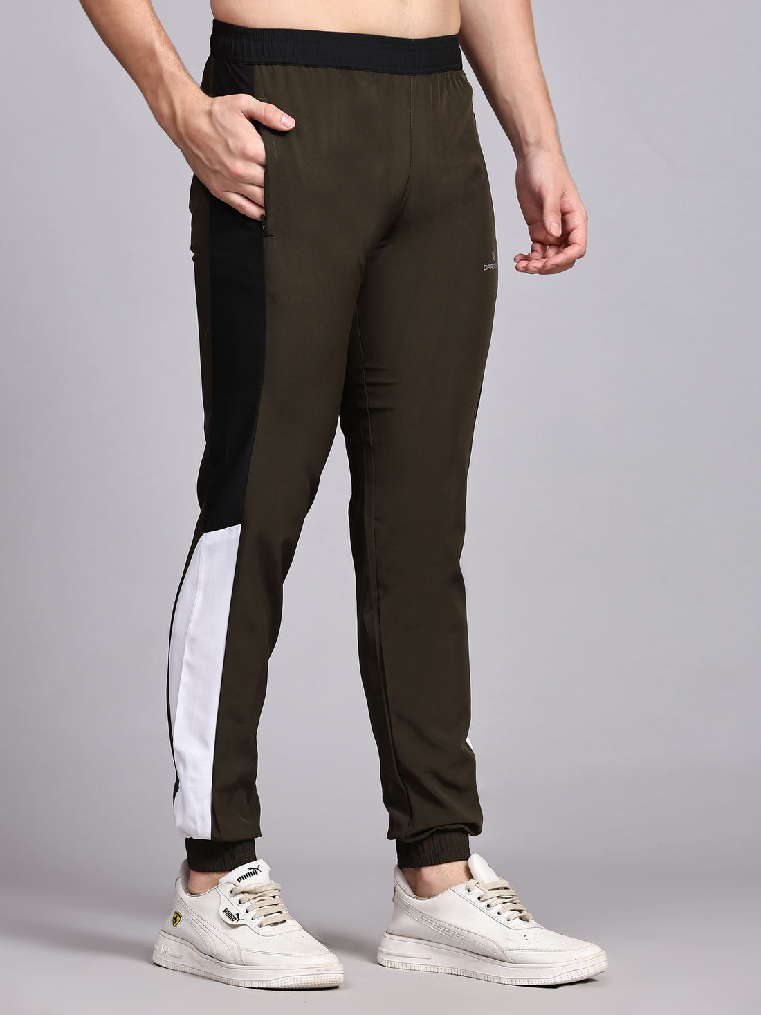Dpassion Men Olive Slim Fit Joggers Cuffed Gym Track Pants Activewear - Dpassion