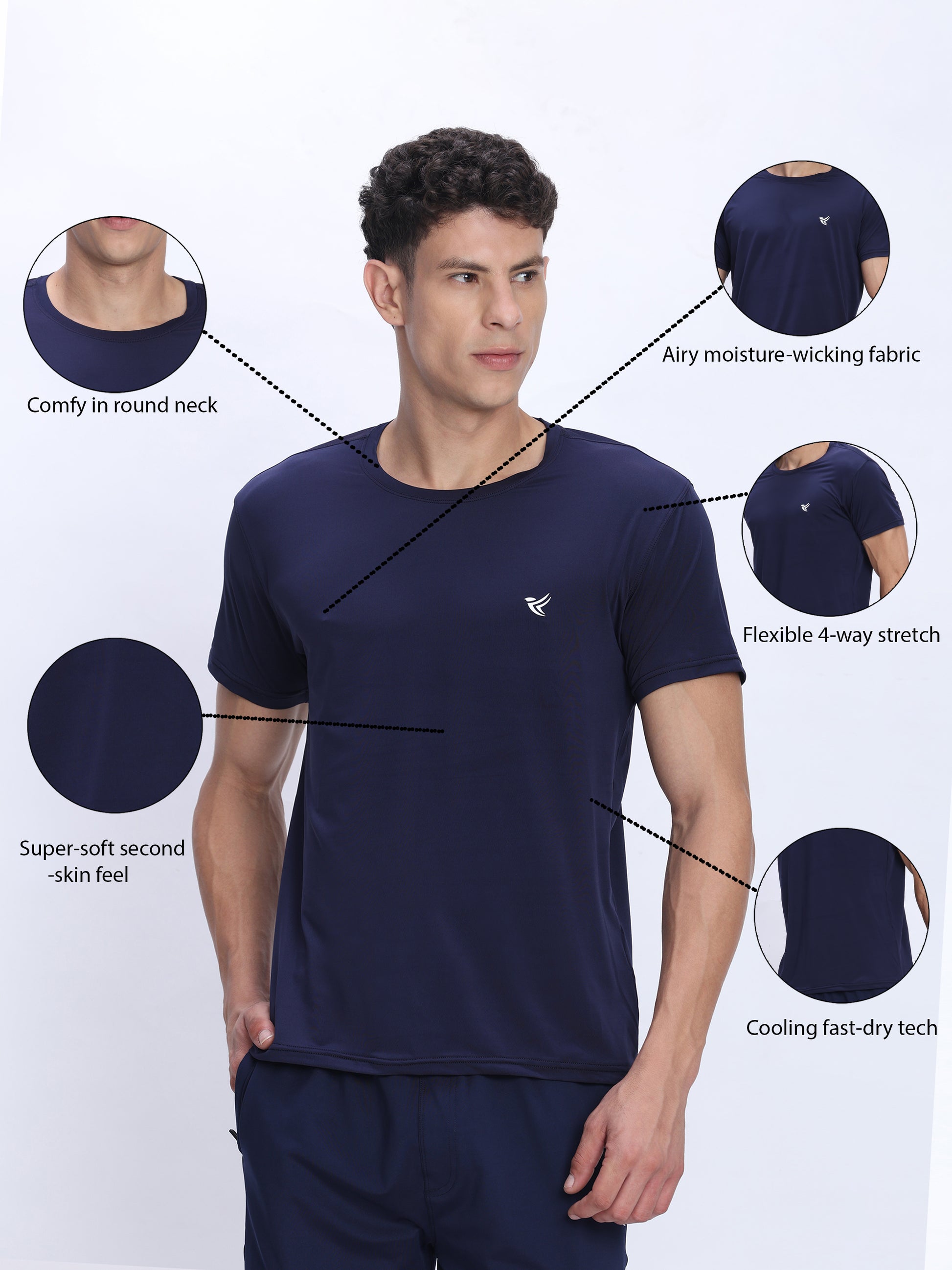 Dpassion Navy Performance T-Shirt Quick Dry Stretch Activewear - Dpassion