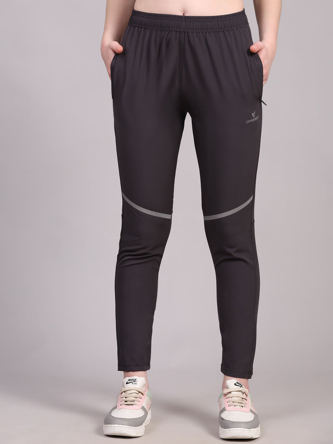 Dpassion Women Charcoal Performance Track Pants with Reflective Detail - Dpassion