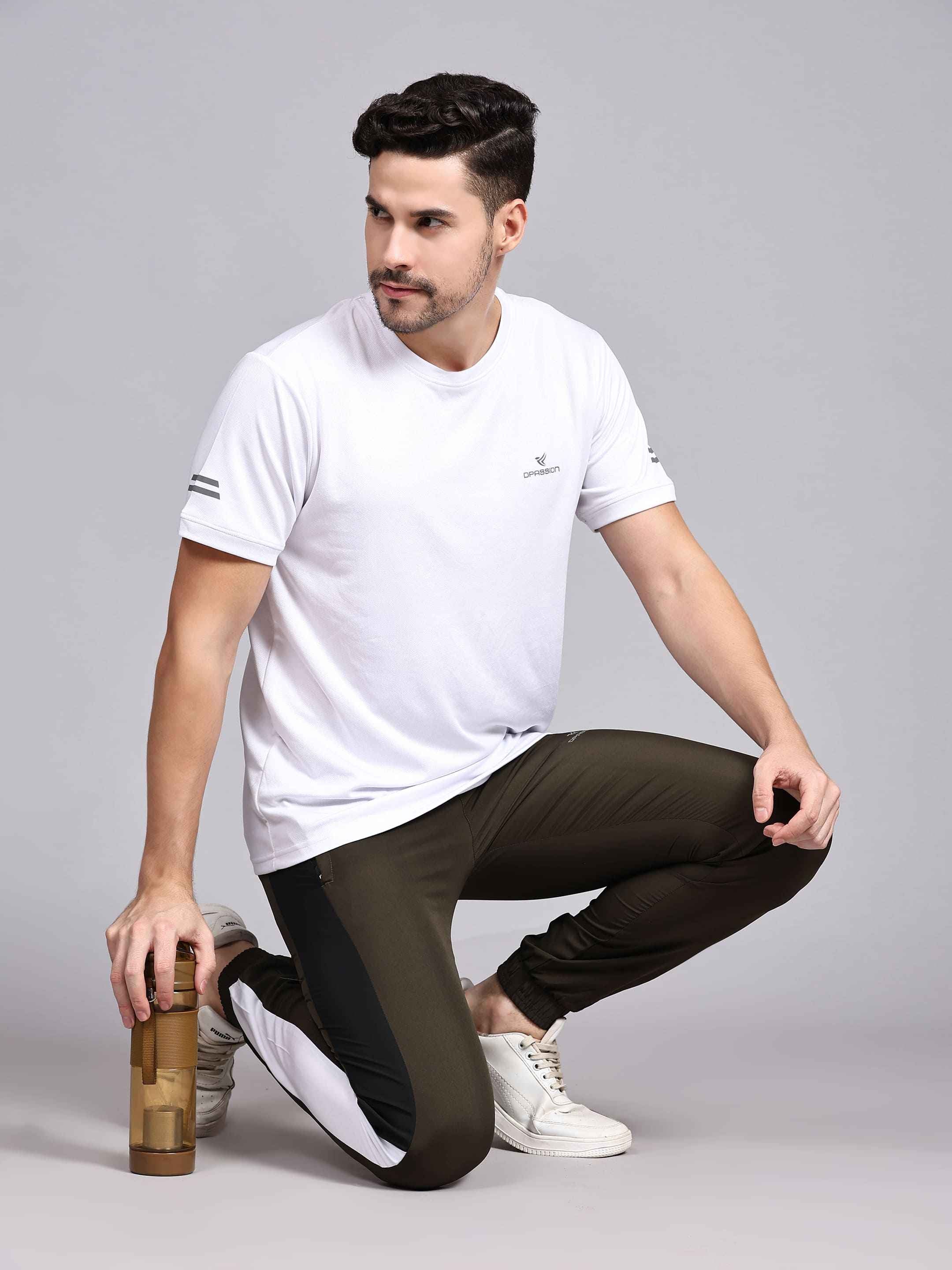 Dpassion Olive Slim Fit Joggers Cuffed Gym Track Pants Activewear