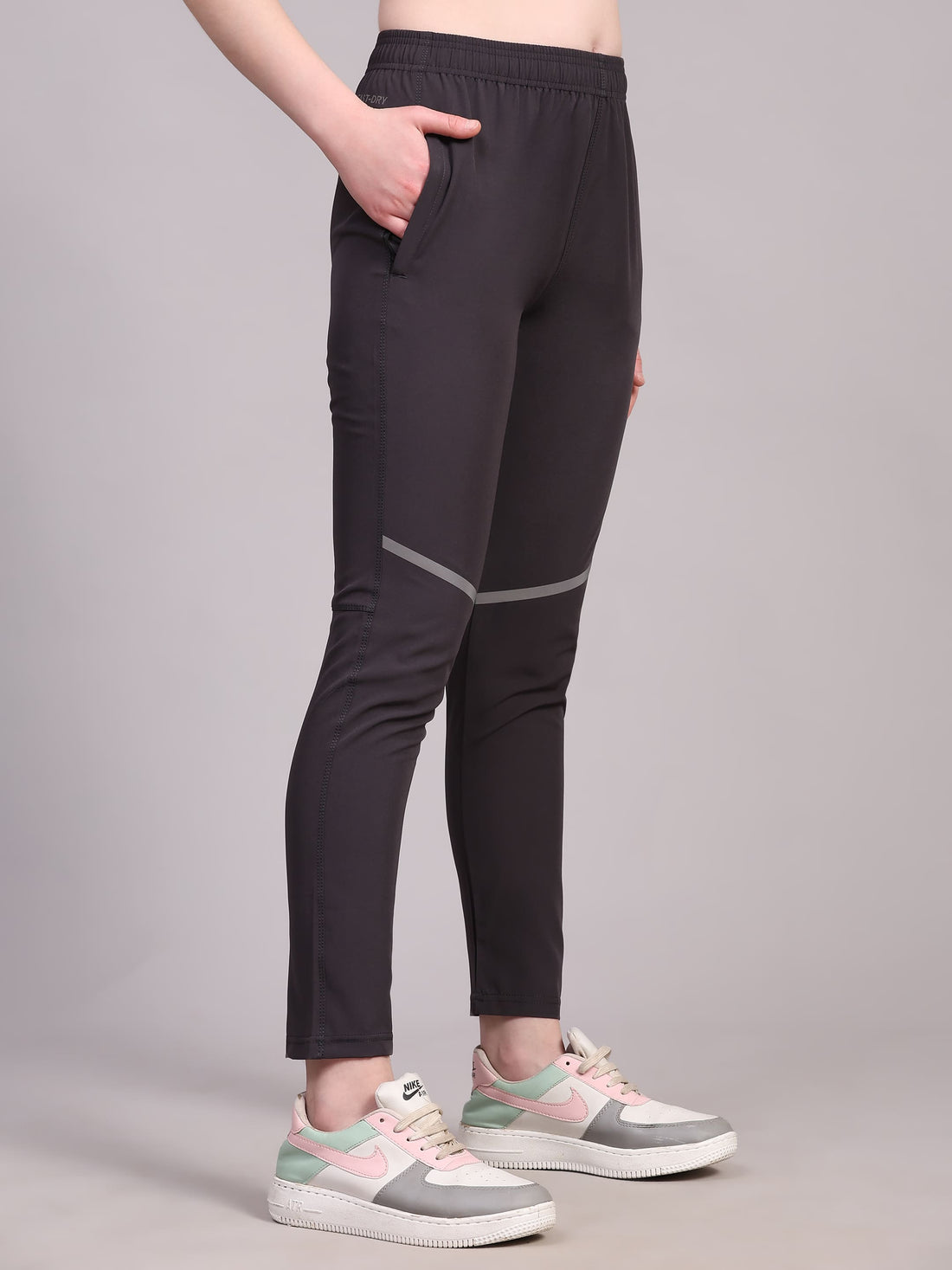 Dpassion Women Charcoal Performance Track Pants with Reflective Detail - Dpassion