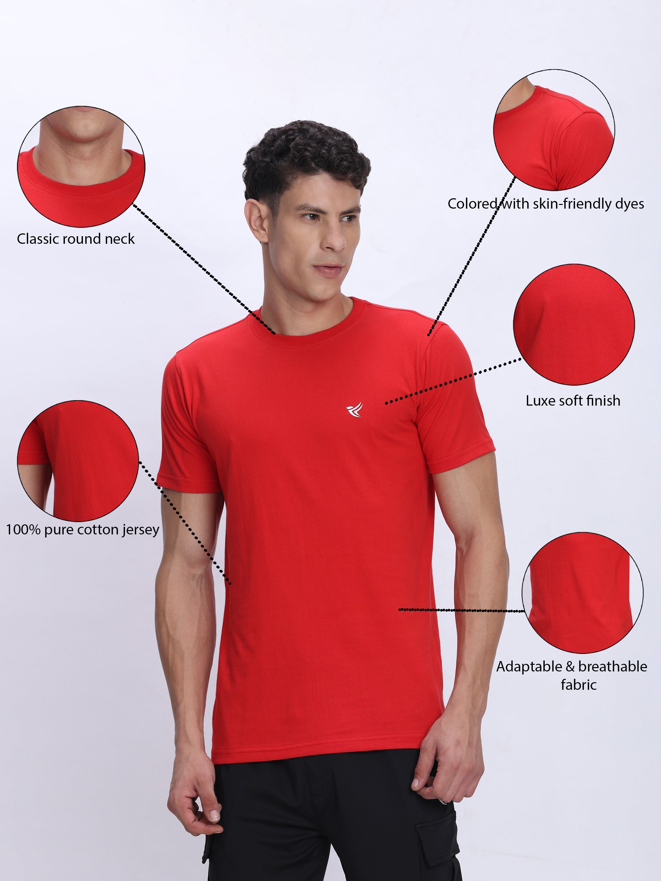 Dpassion Men Red Cotton Active T Shirt Performance Gym Wear - Dpassion