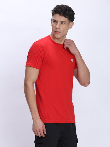 Dpassion Men Red Cotton Active T Shirt Performance Gym Wear - Dpassion