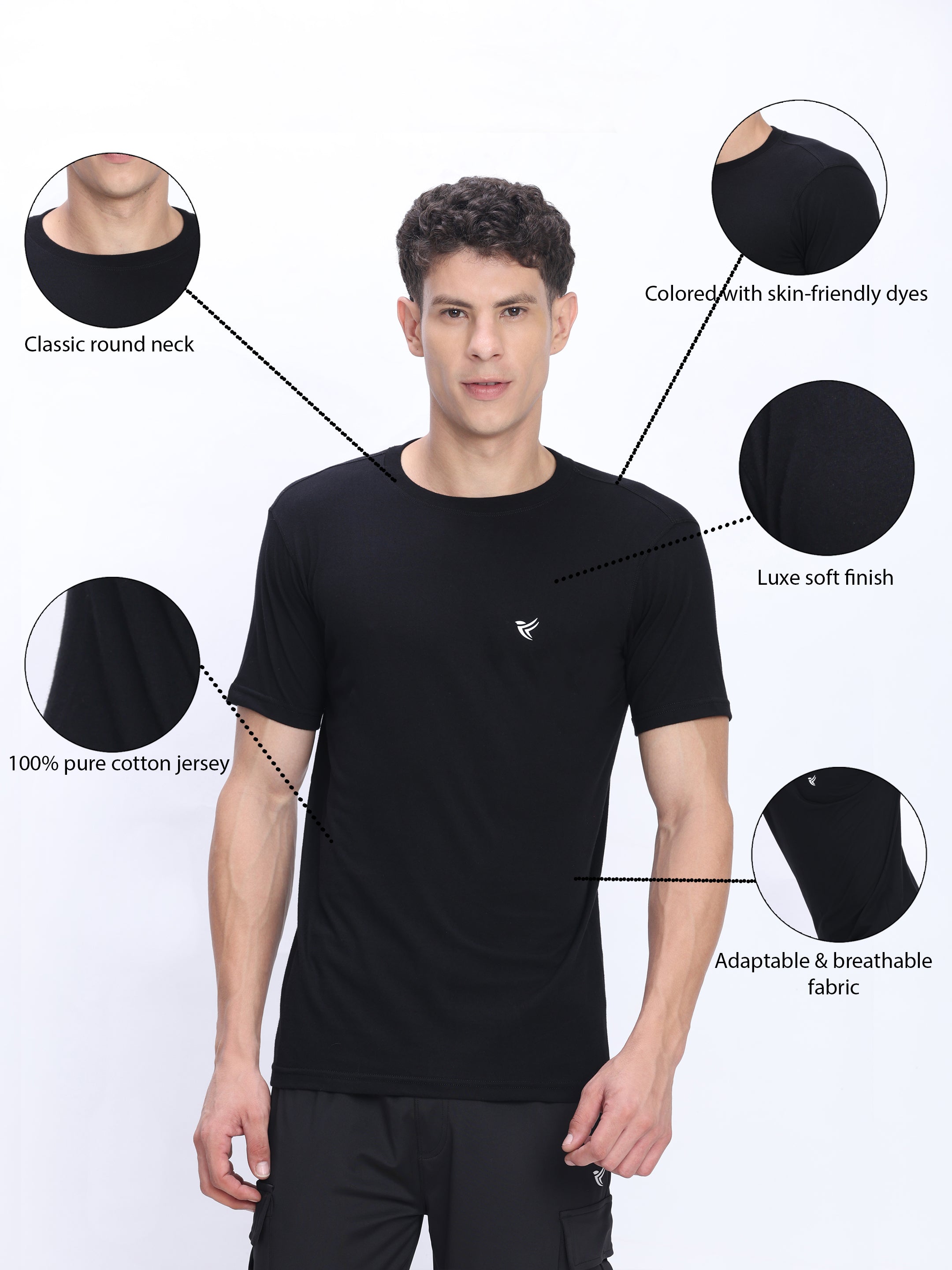 Dpassion Black Cotton Crew Neck T-Shirt Premium Everyday Activewear - Dpassion