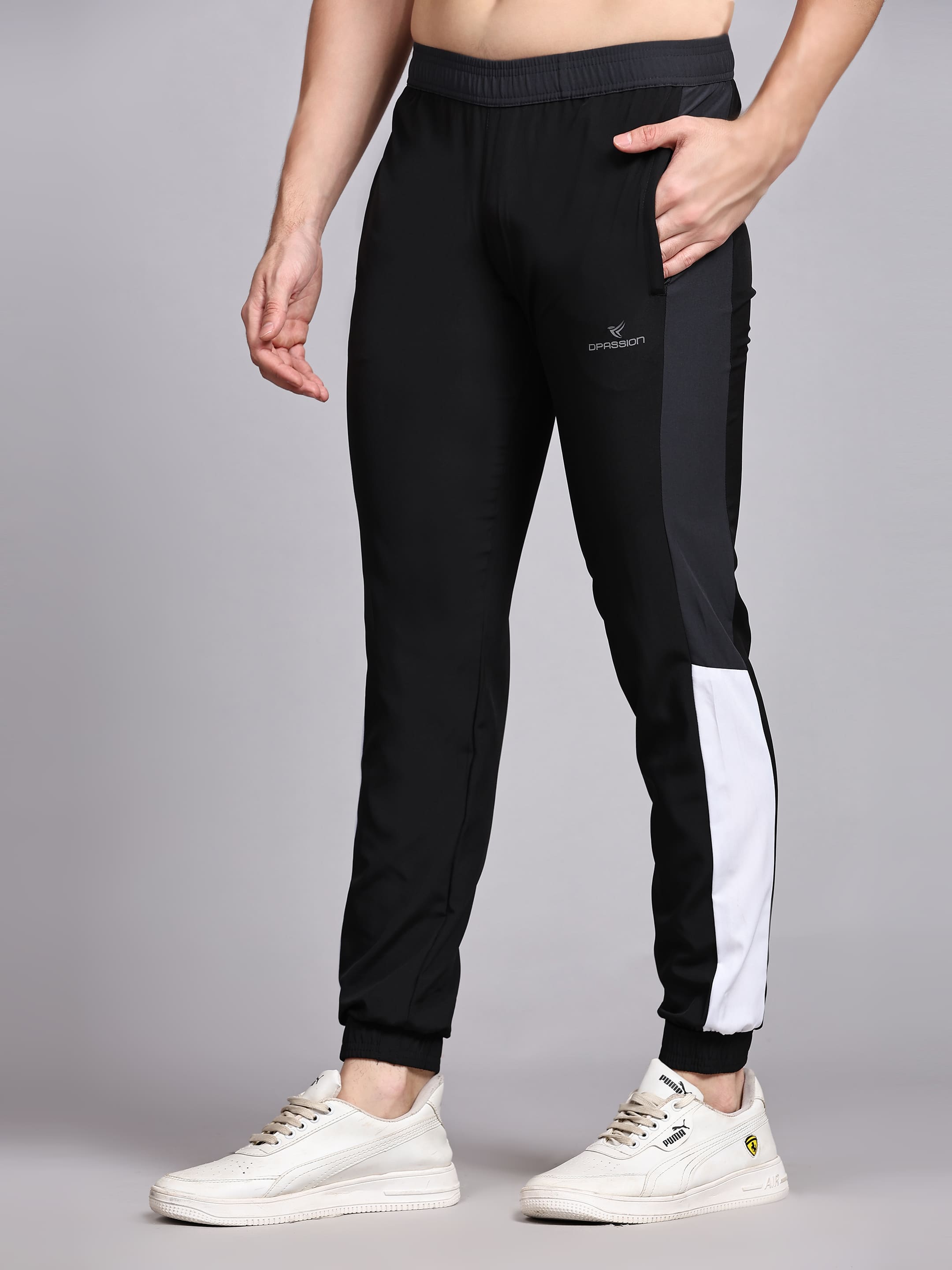 Dpassion Men Black Slim Fit Joggers Track Pants Gym Activewear - Dpassion