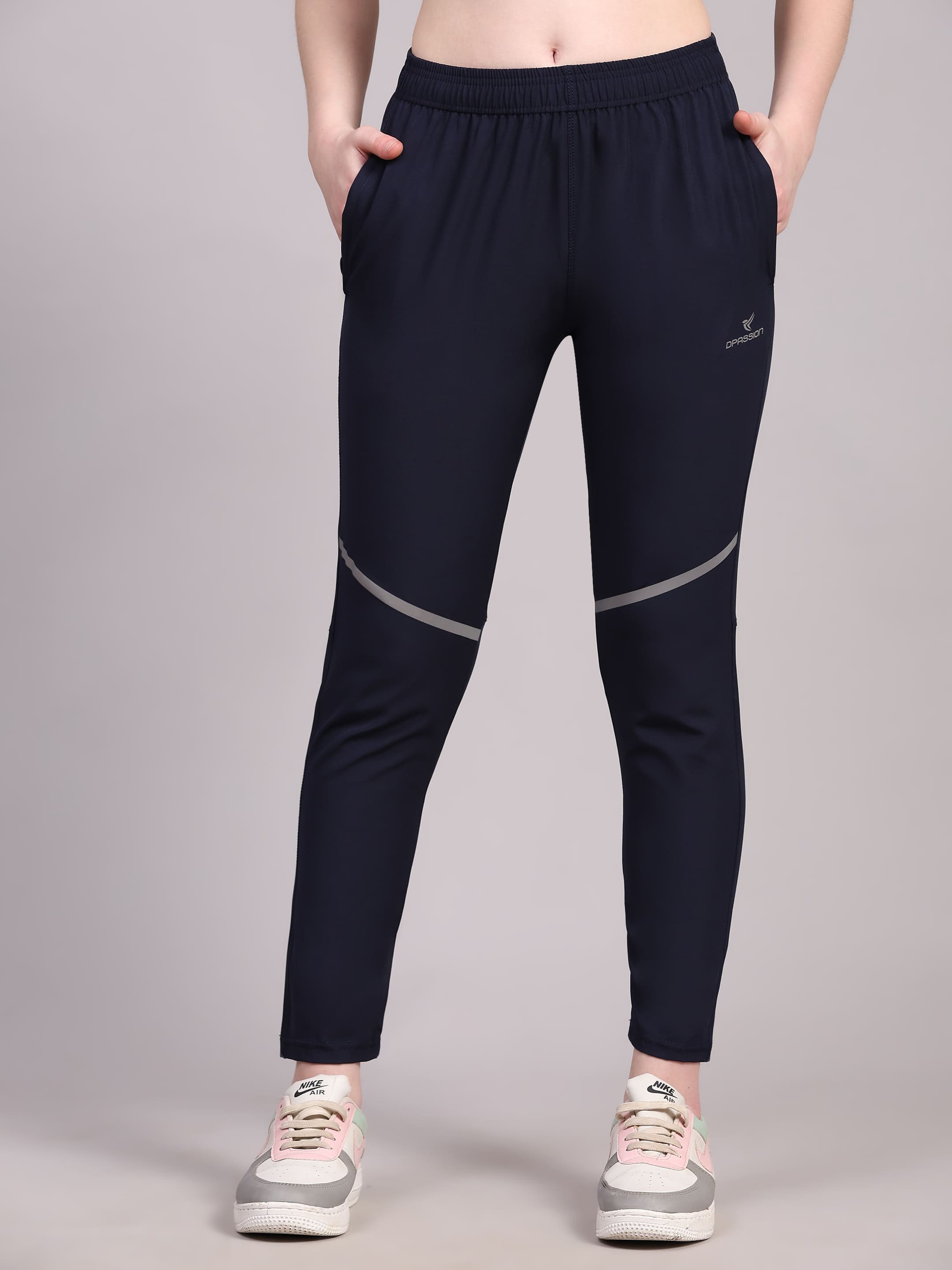Dpassion Women Navy Performance Track Pants with Reflective Detail - Dpassion