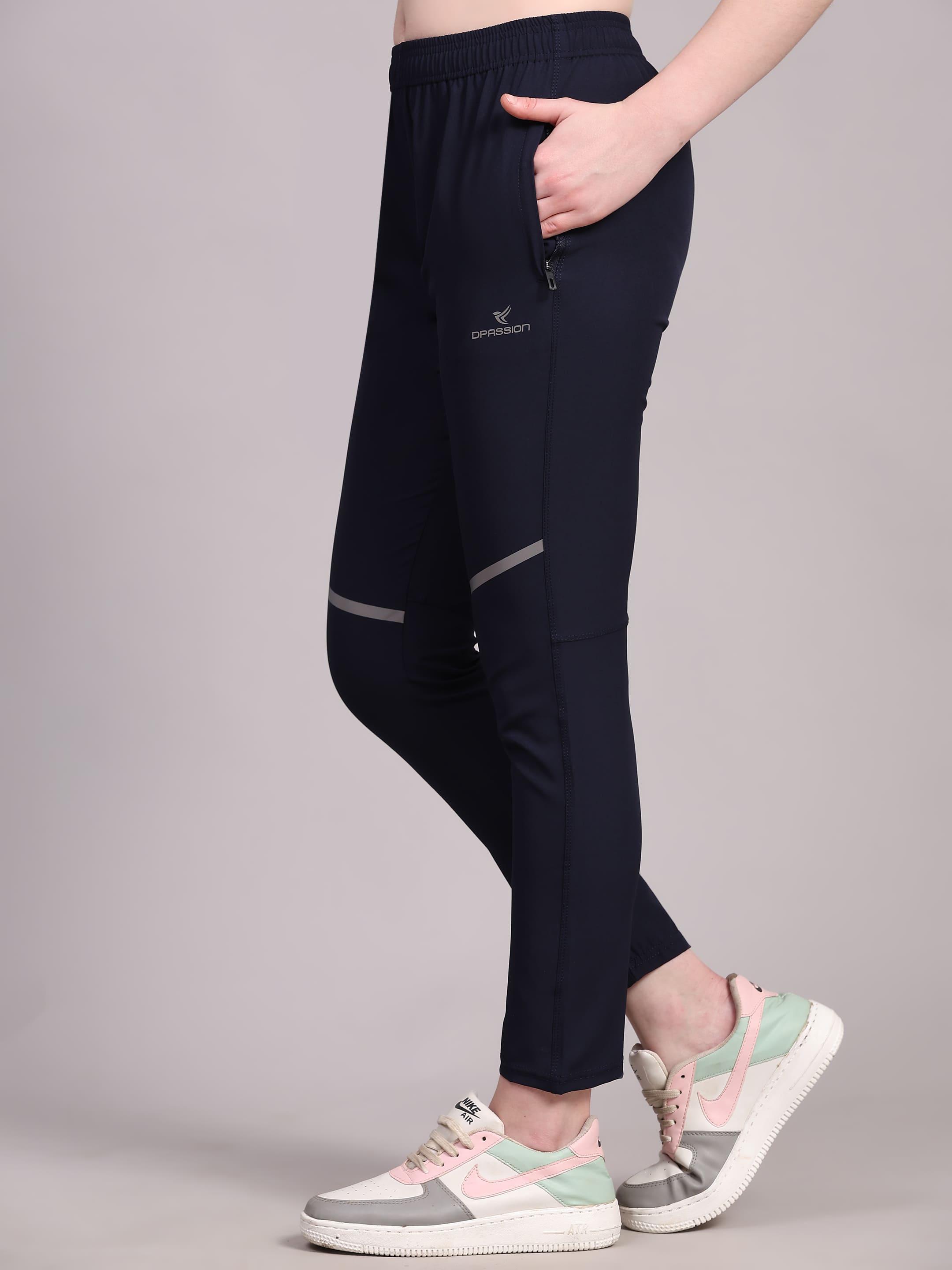 Dpassion Women Navy Performance Track Pants with Reflective Detail - Dpassion