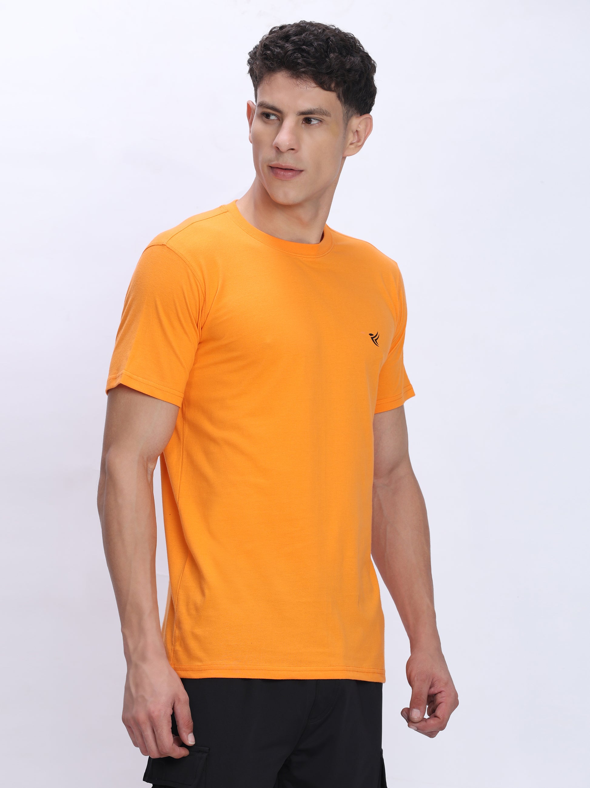 Dpassion Men Orange Cotton Active T Shirt Performance Gym Wear - Dpassion