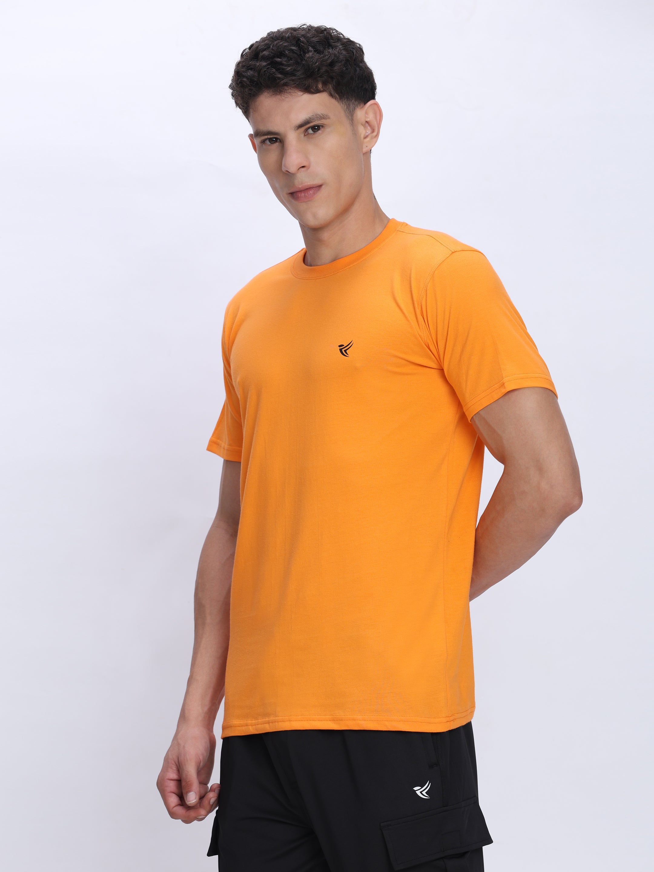 Dpassion Men Orange Cotton Active T Shirt Performance Gym Wear - Dpassion