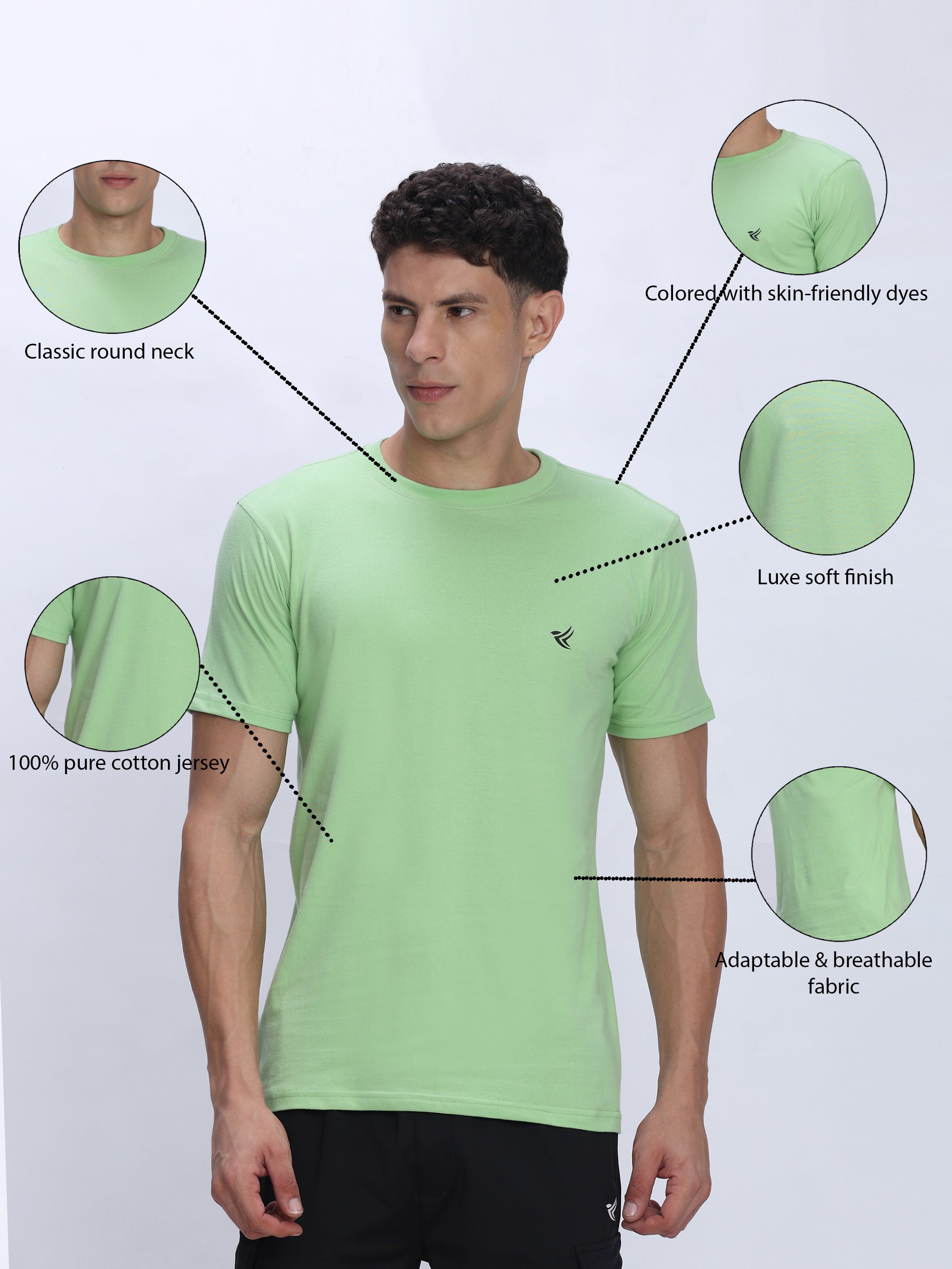 Dpassion Men Mint Green Cotton Active T Shirt Performance Gym Wear - Dpassion