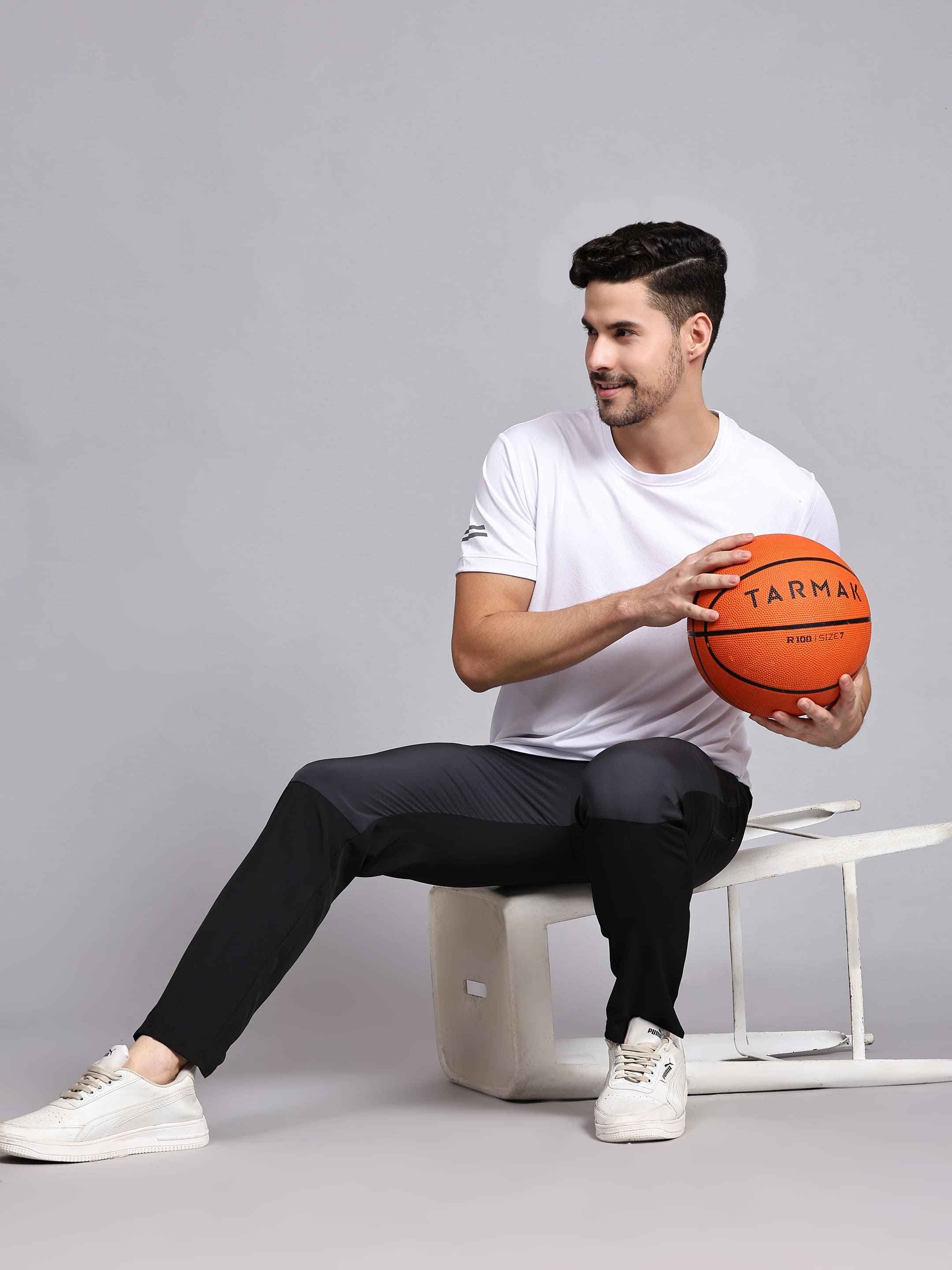 Dpassion Men's Black Slim Fit Gym Track Pants - Breathable Activewear for Optimal Performance