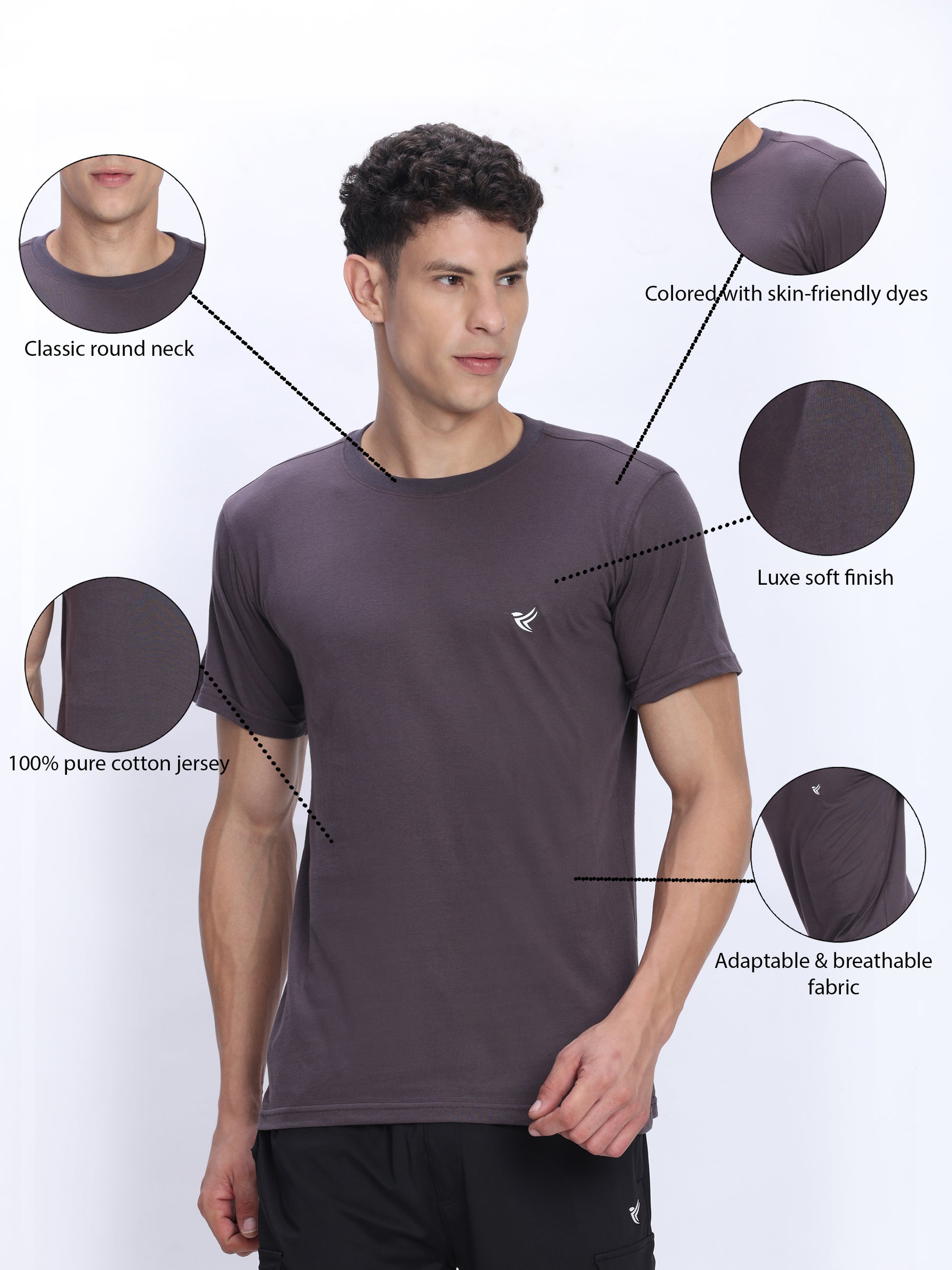 Dpassion Men Essential Cotton Active T Shirt Performance Gym Wear - Dpassion