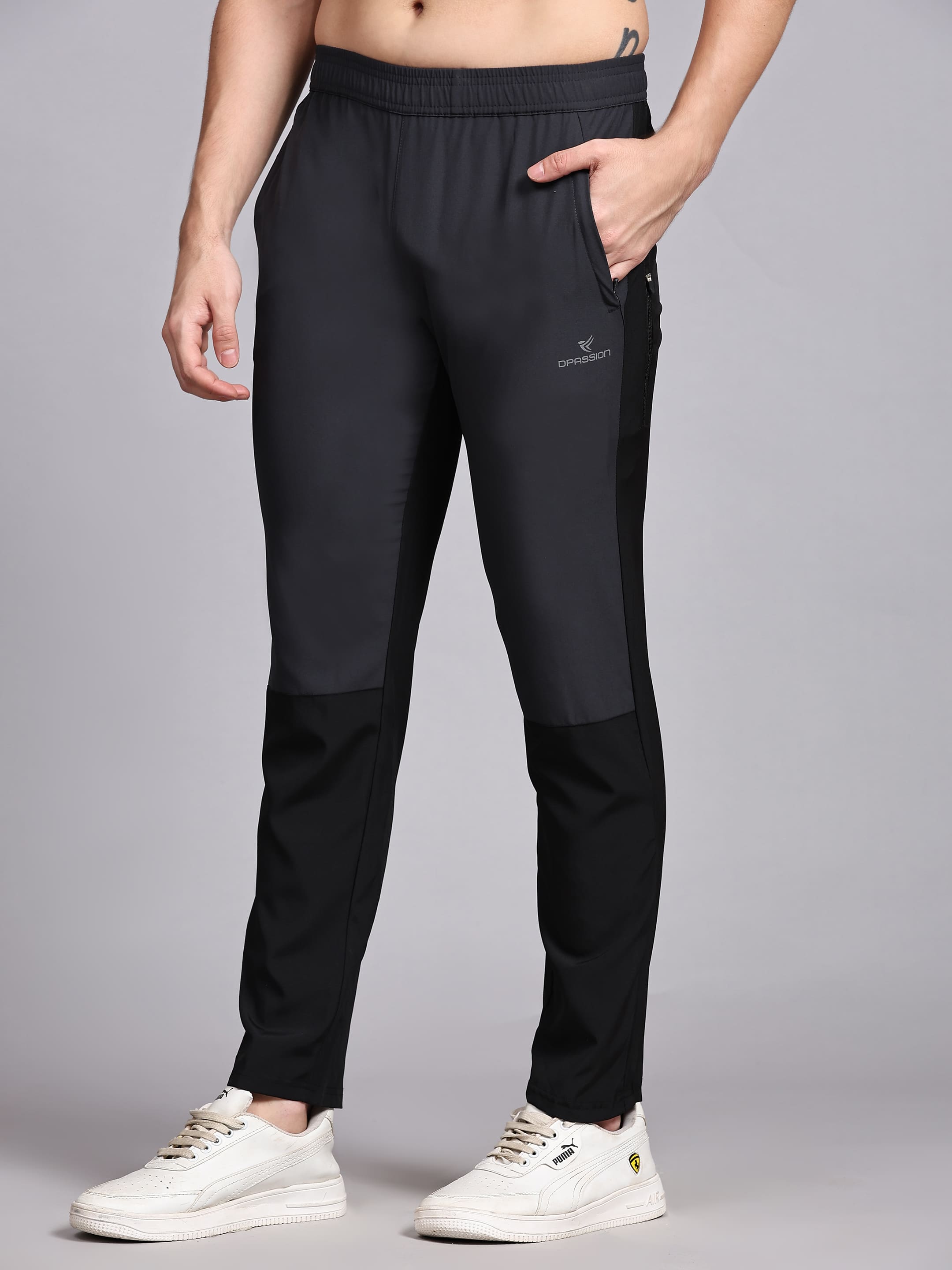 Dpassion Men Black Slim Fit Gym Track Pants Breathable Activewear - Dpassion