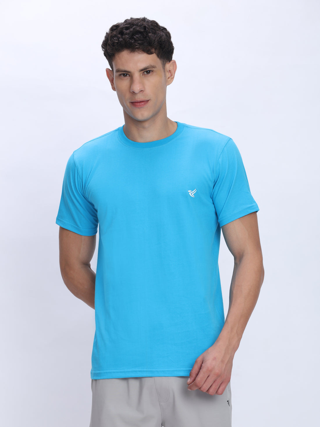 Dpassion Men Sky Blue Cotton Active T Shirt Performance Gym Wear