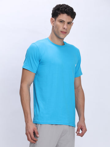 Dpassion Men Sky Blue Cotton Active T Shirt Performance Gym Wear - Dpassion