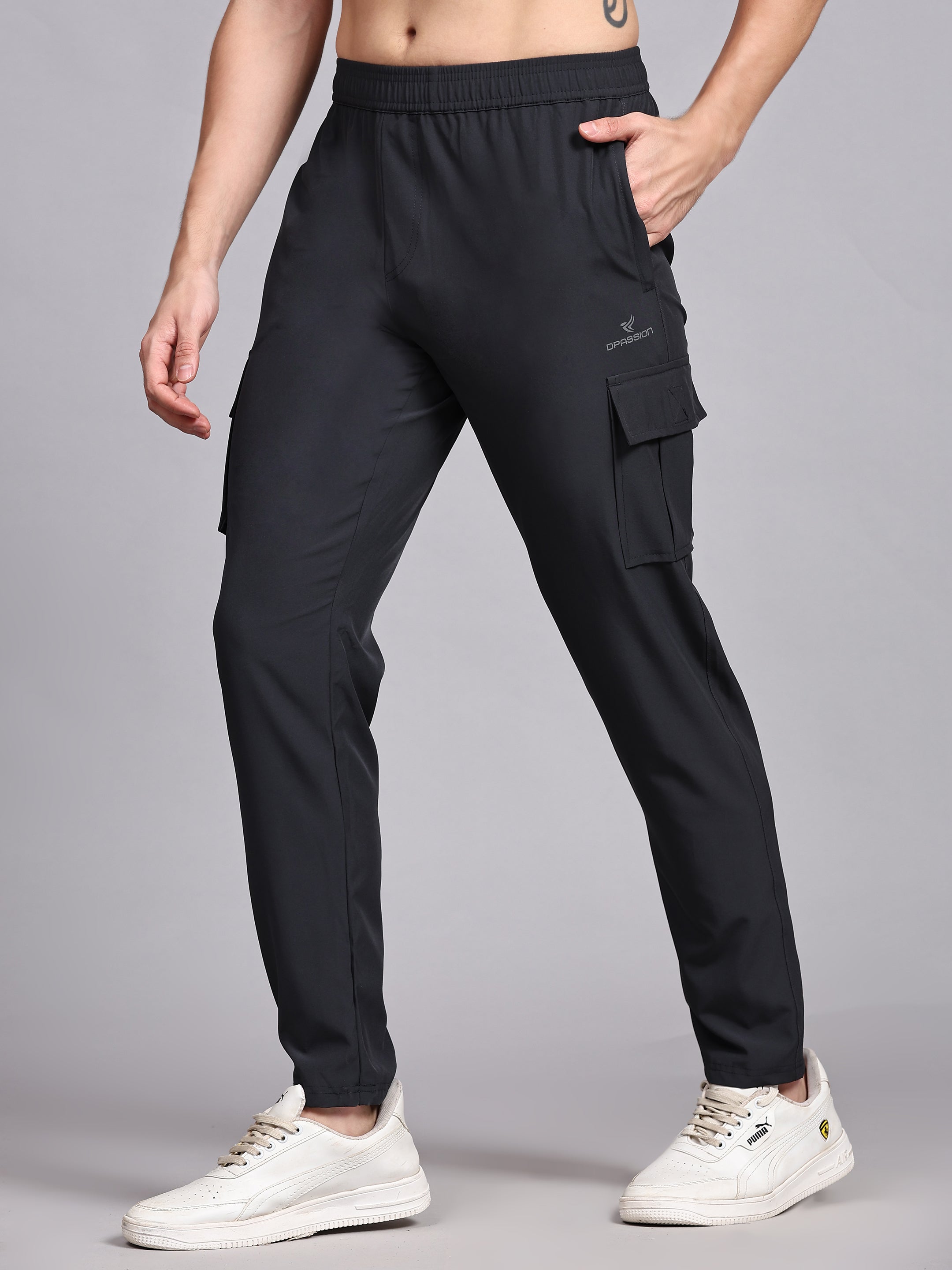 Dpassion Men’s Charcoal Cargo Track Pants Performance Activewear