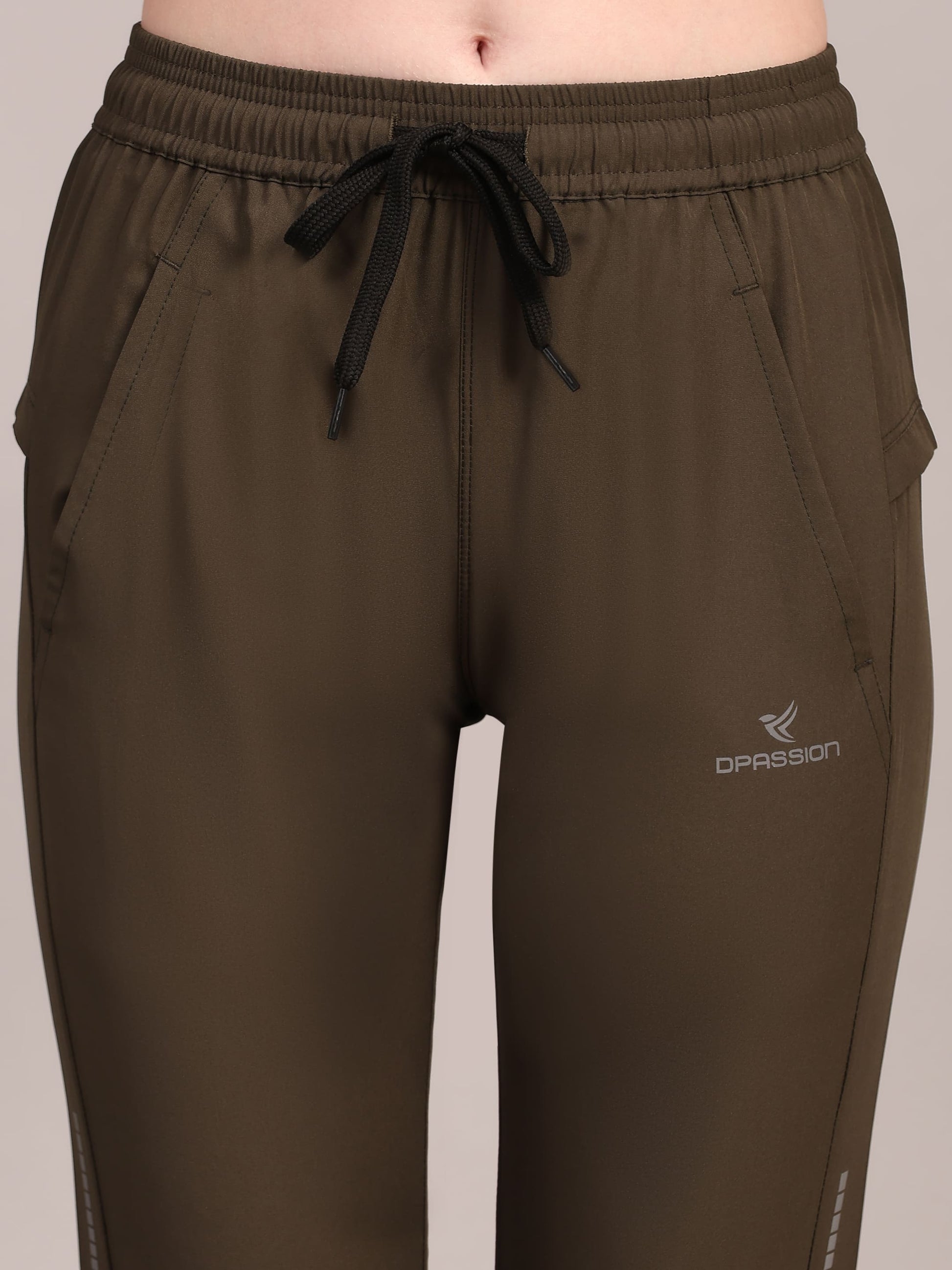 Dpassion Women’s Olive Fast-Dry Training Track Pants – Slim Fit Activewear