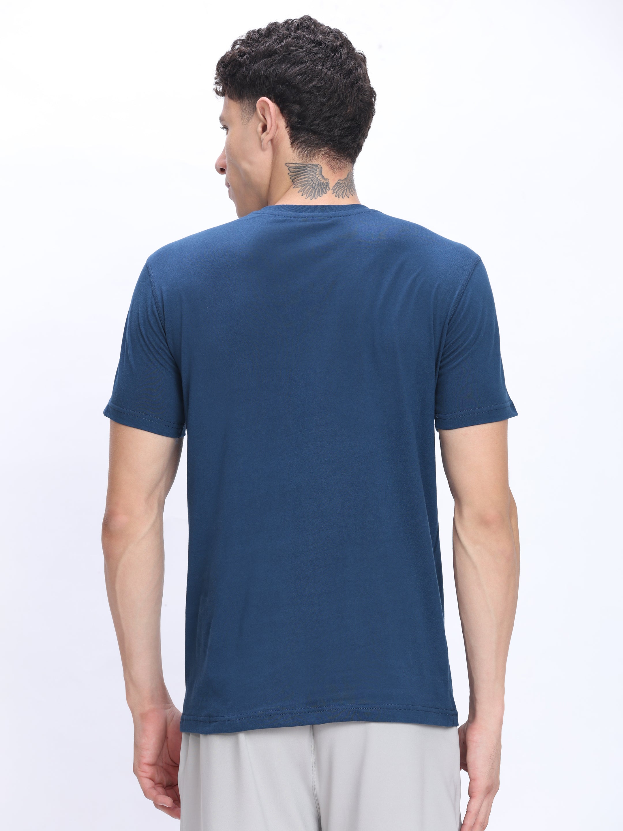 Dpassion Men Steel Blue Cotton Active T Shirt Performance Gym Wear - Dpassion