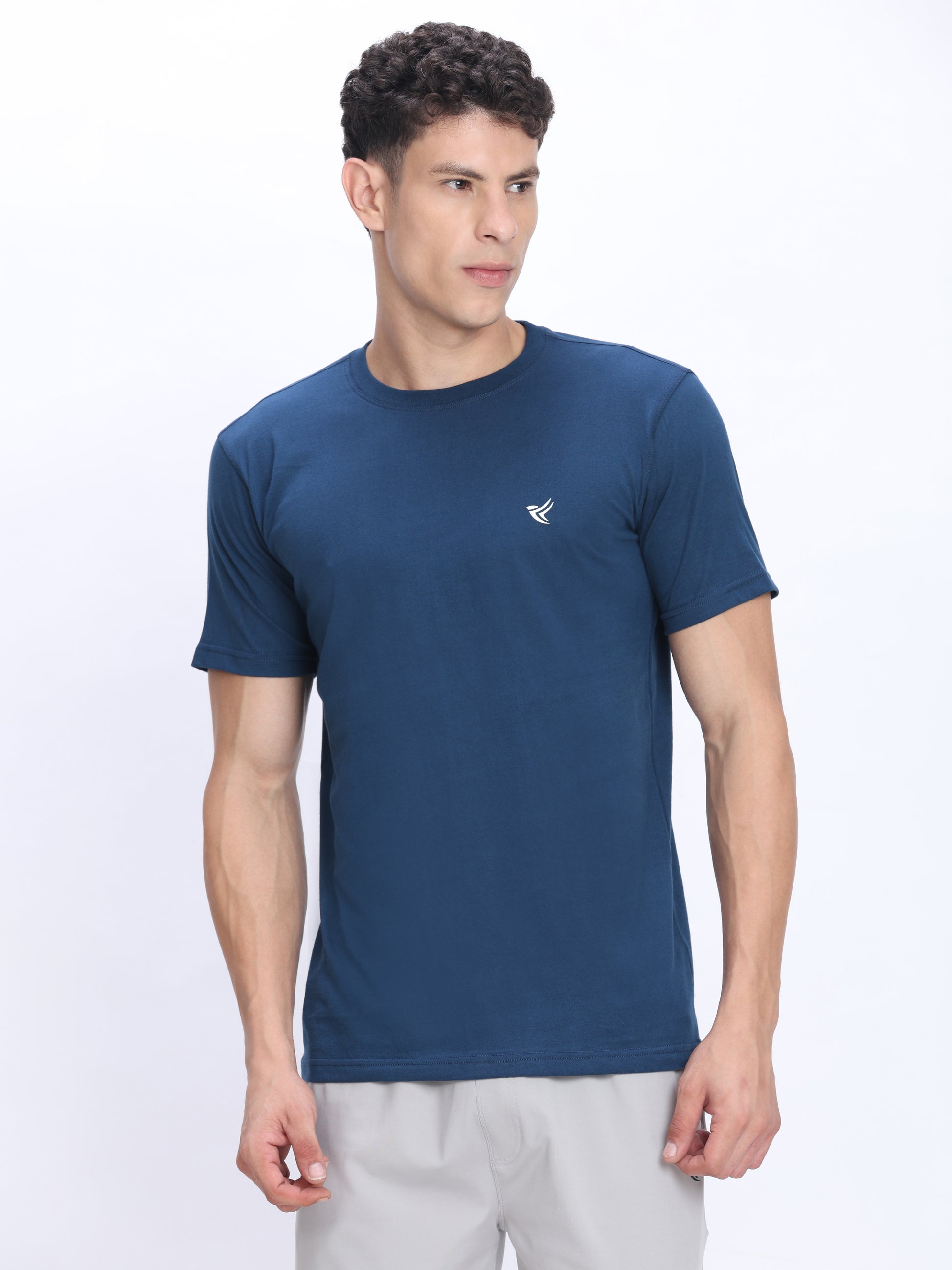 Dpassion Men Steel Blue Cotton Active T Shirt Performance Gym Wear - Dpassion