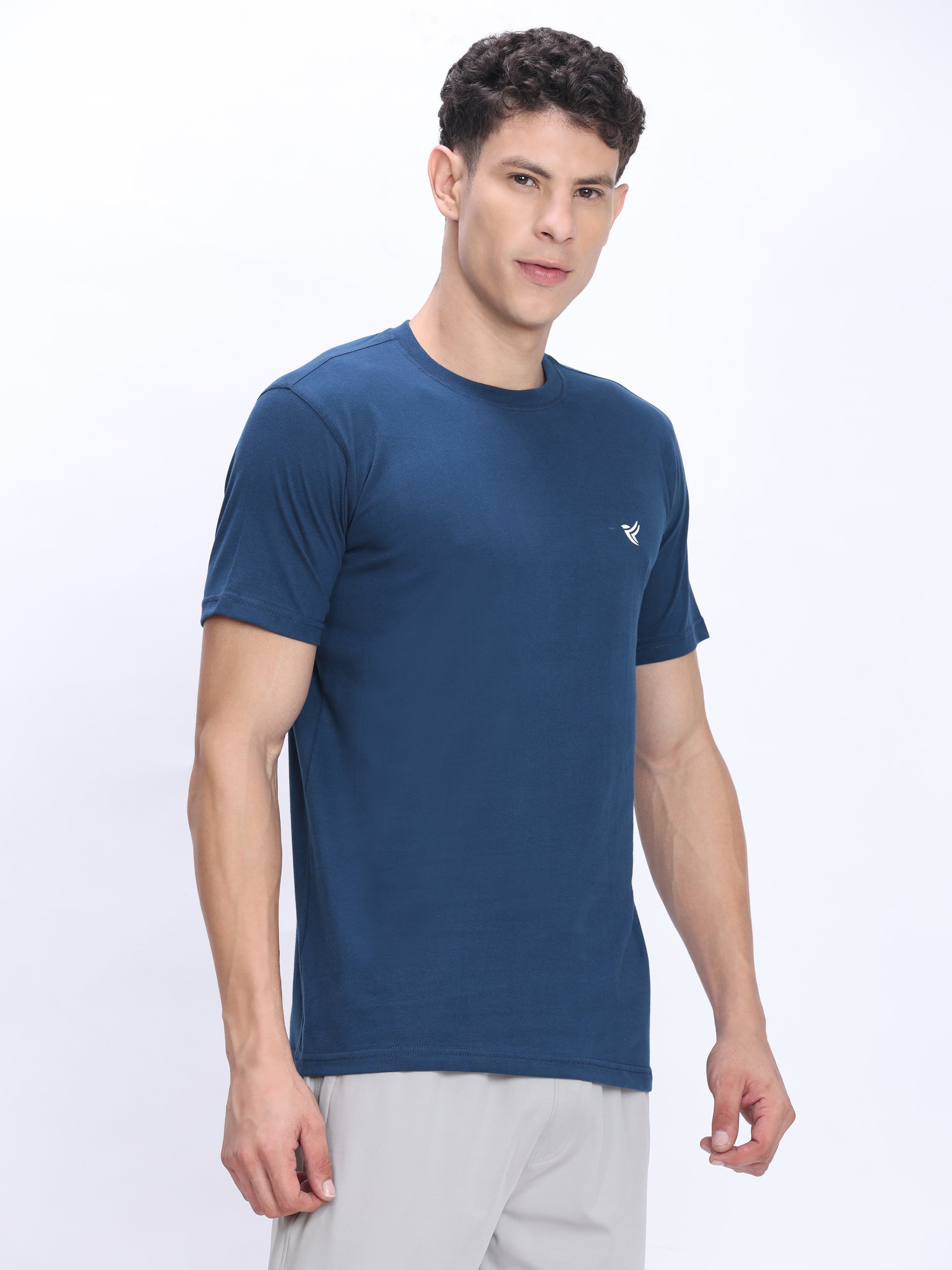 Dpassion Men Steel Blue Cotton Active T Shirt Performance Gym Wear - Dpassion