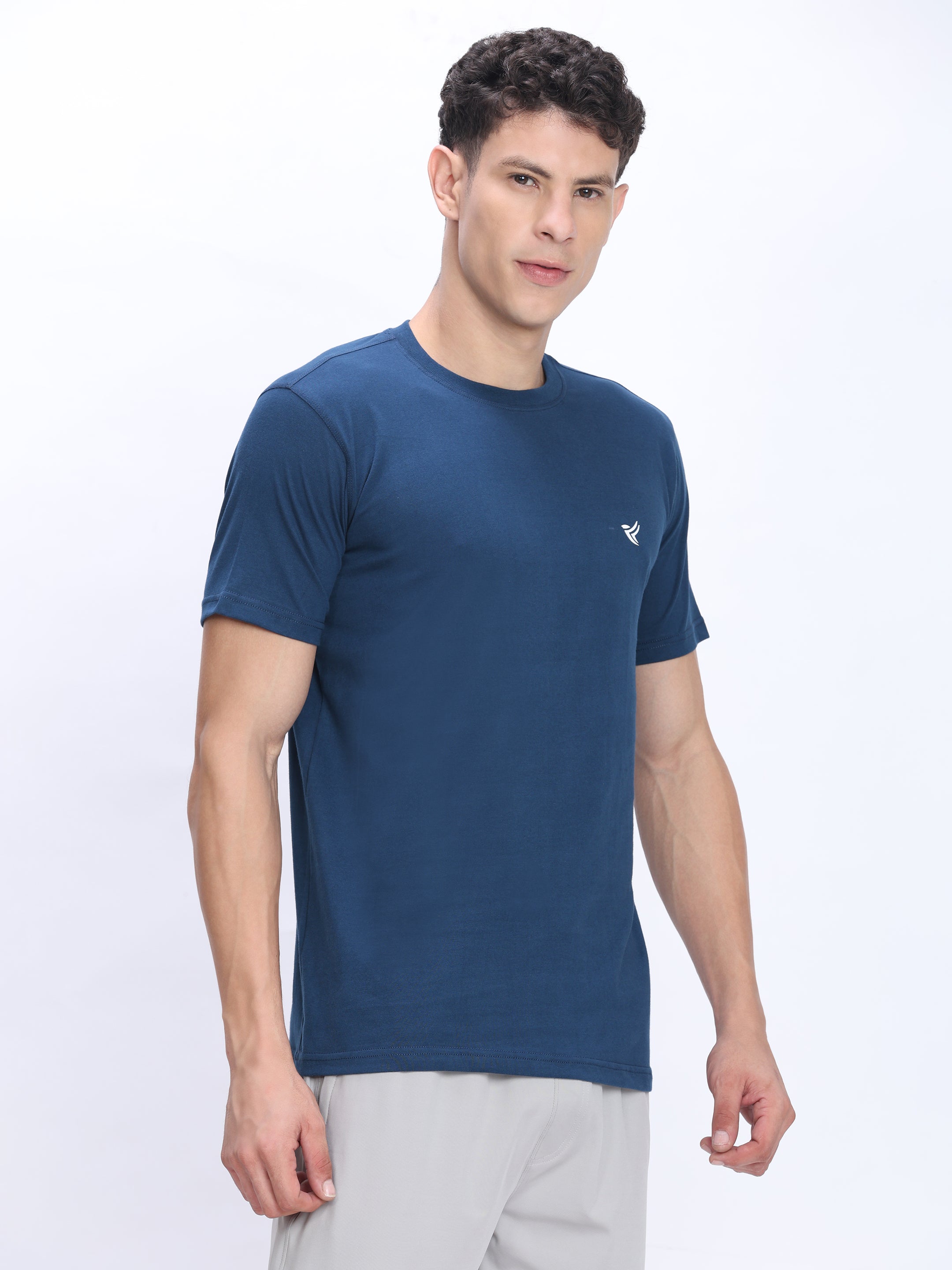 Dpassion Men Steel Blue Cotton Active T Shirt Performance Gym Wear - Dpassion